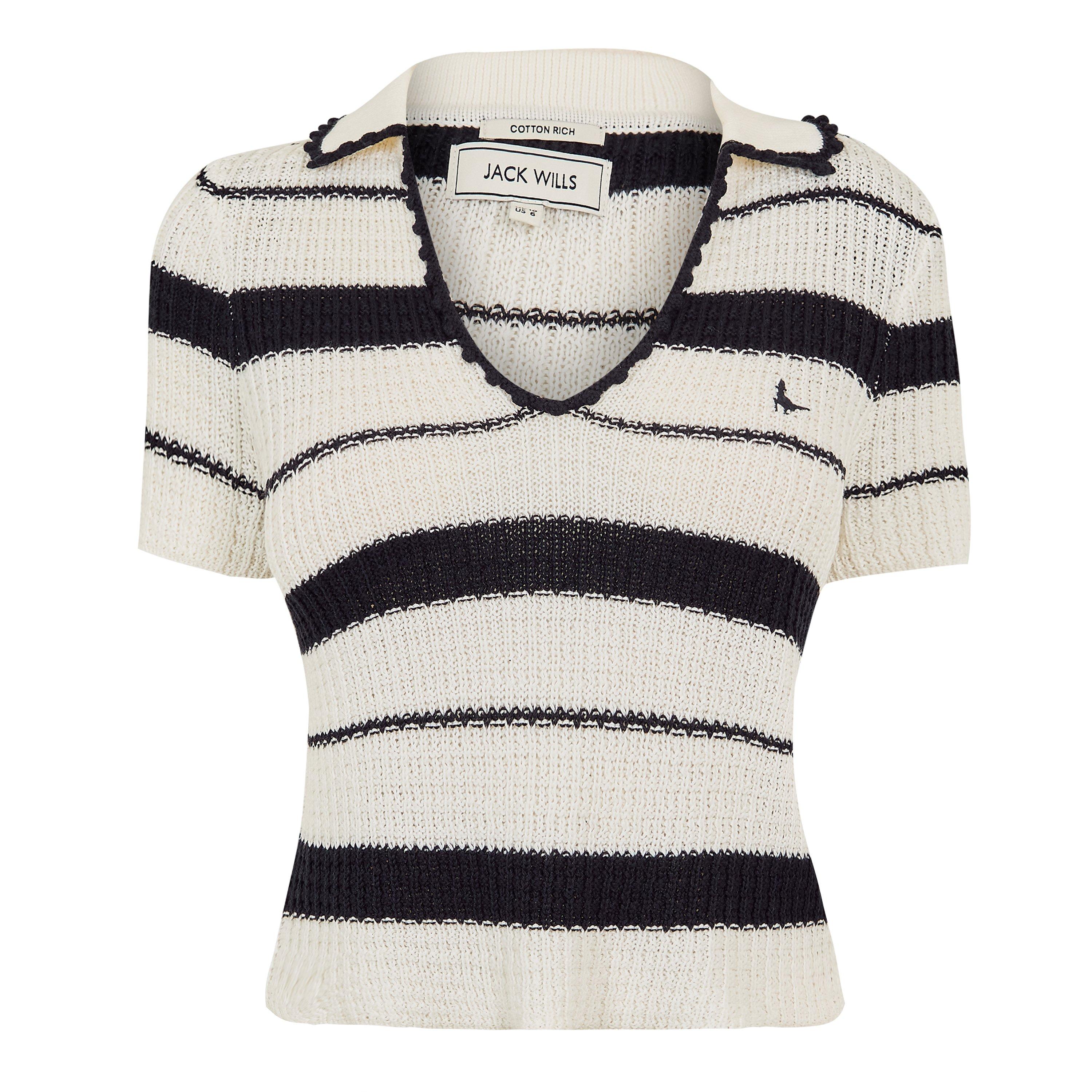 Navy/White - Jack Wills - Women's Knitted Short Sleeve Polo Shirt - 1