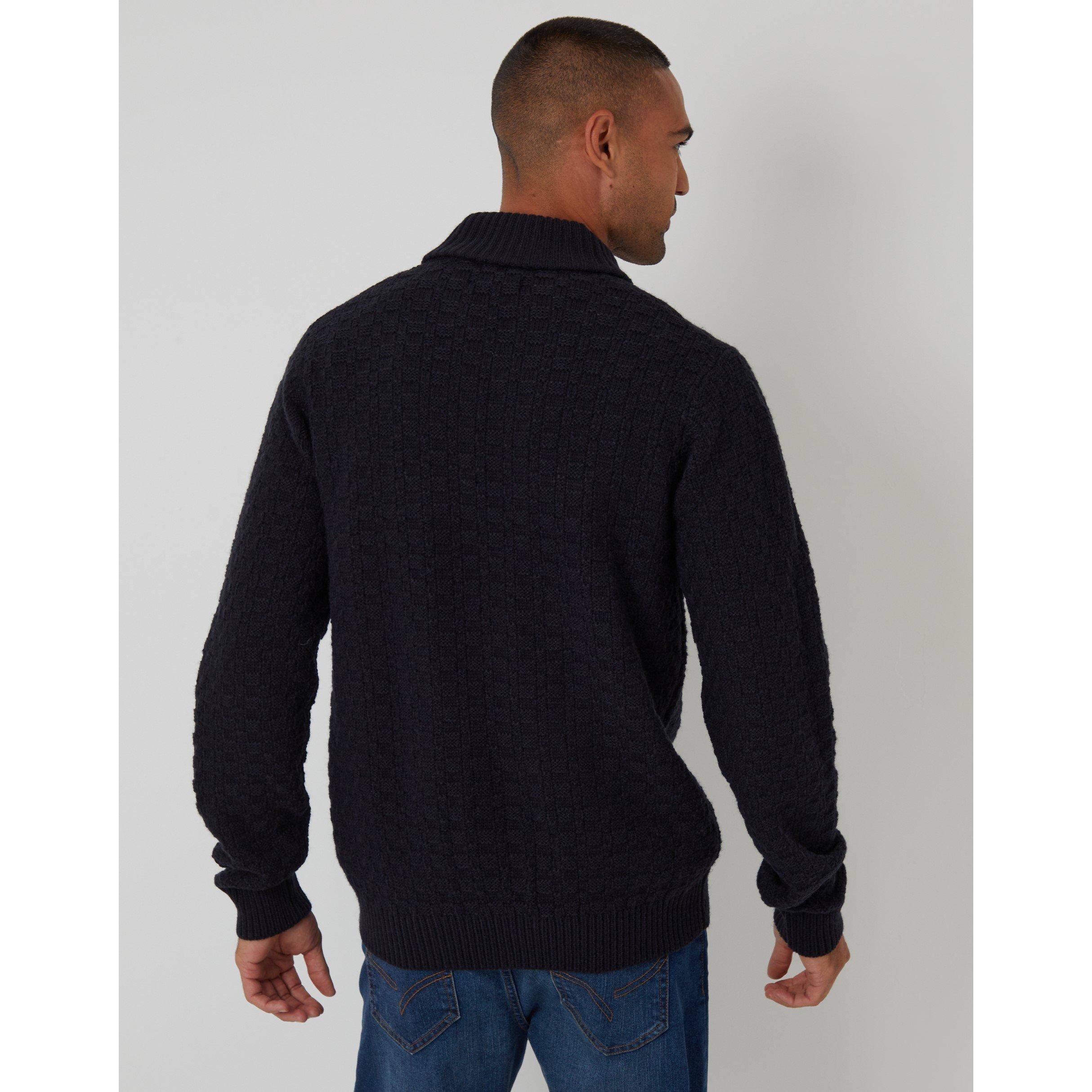 Marine - Threadbare - Shawl Neck Cable Knit Jumper - 3