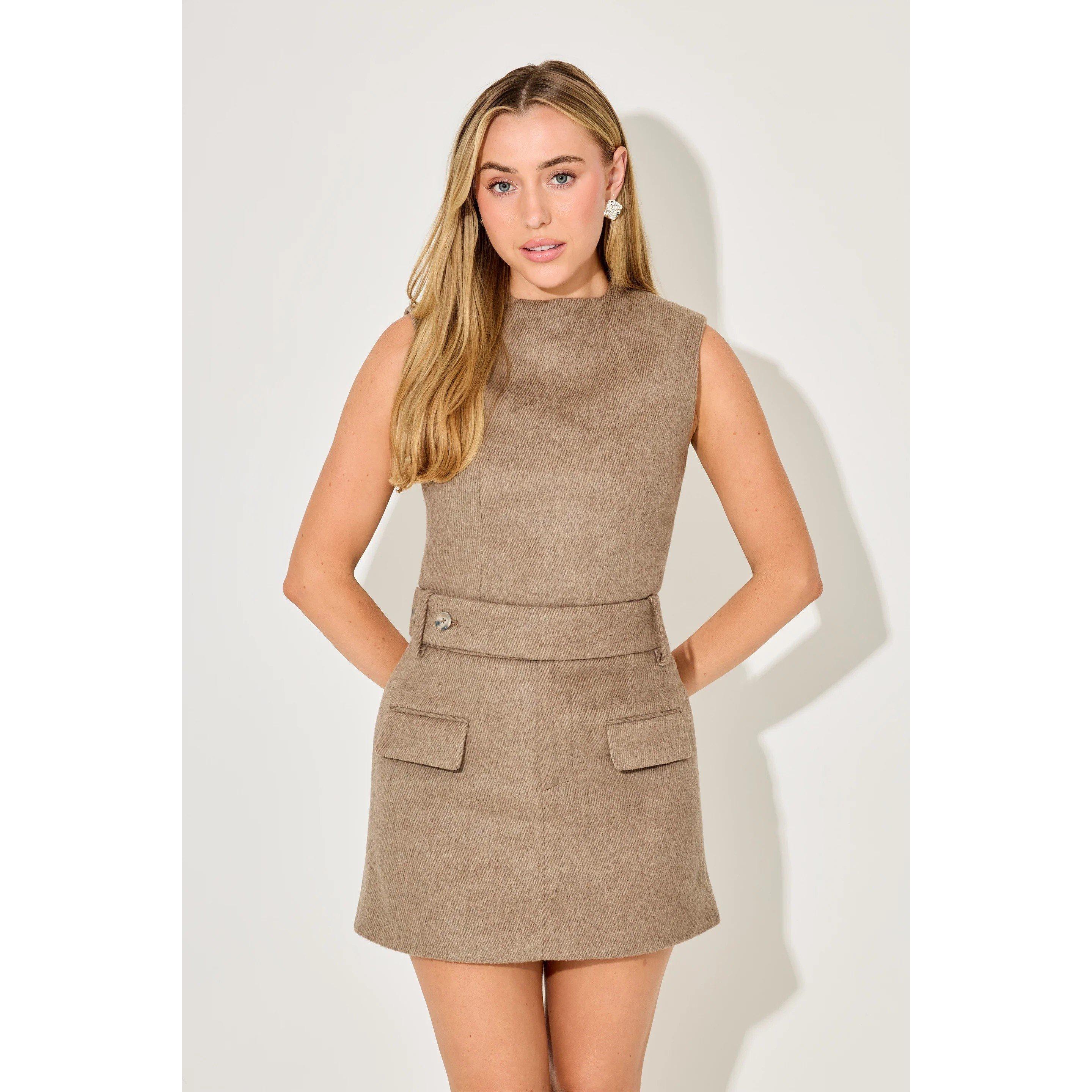 Brown - Odd Muse - Women's Tweed Cut Out Top - 1
