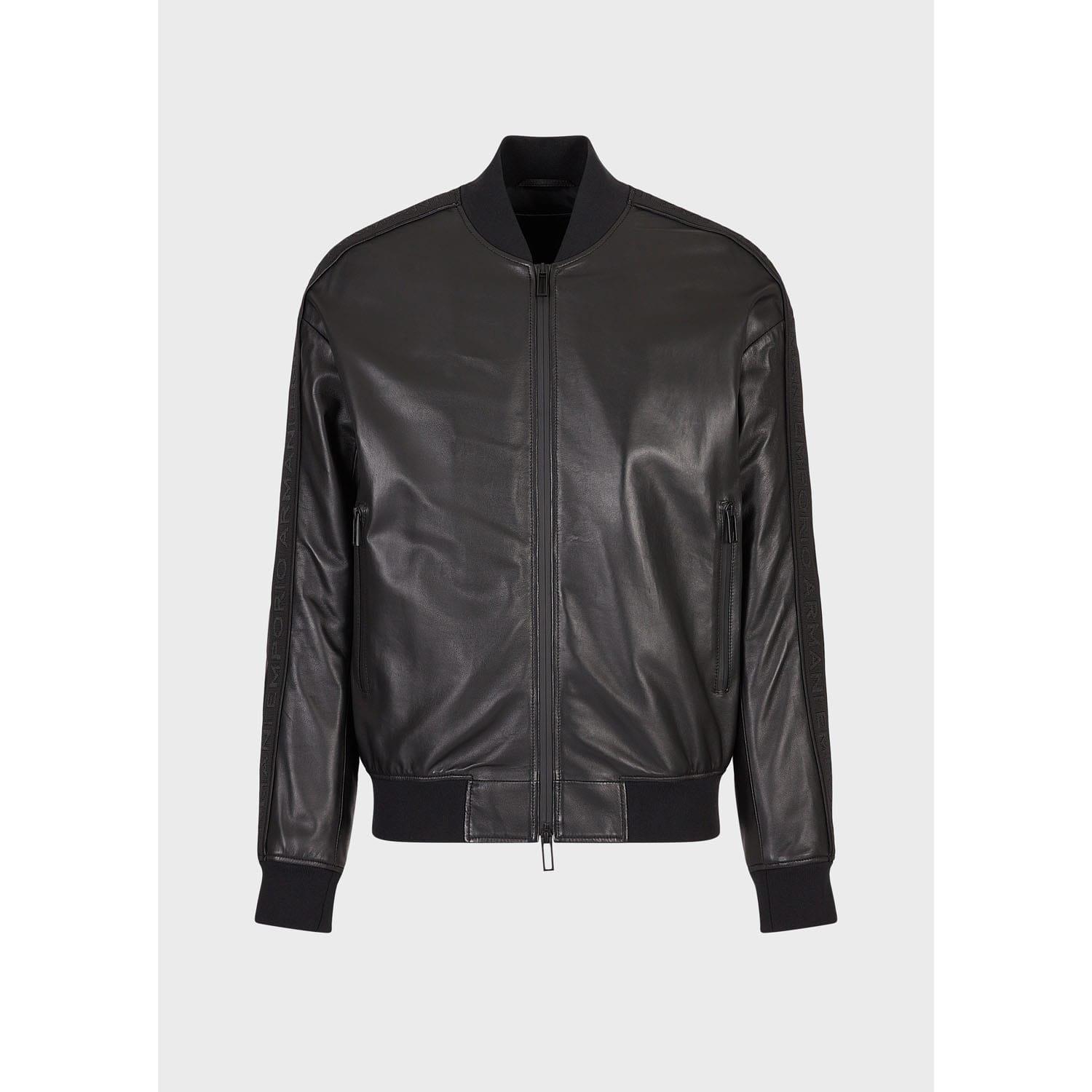 Black - Emporio Armani - Leather Bomber Jacket - 3