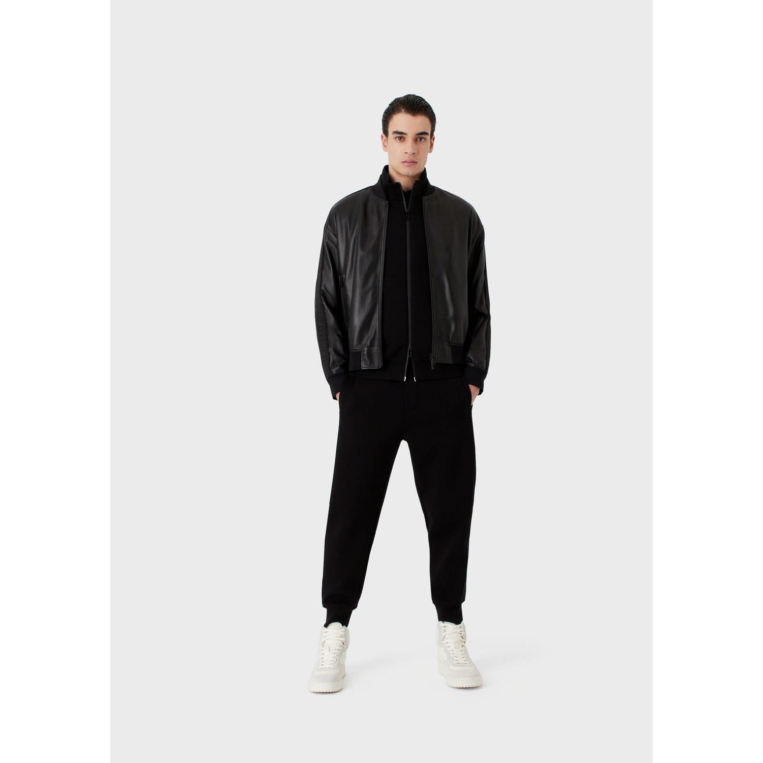 Black - Emporio Armani - Leather Bomber Jacket - 4