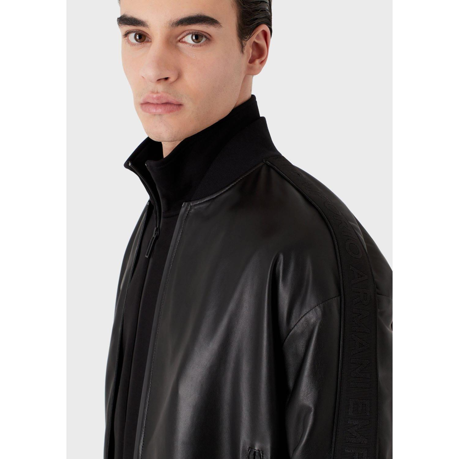 Black - Emporio Armani - Leather Bomber Jacket - 5