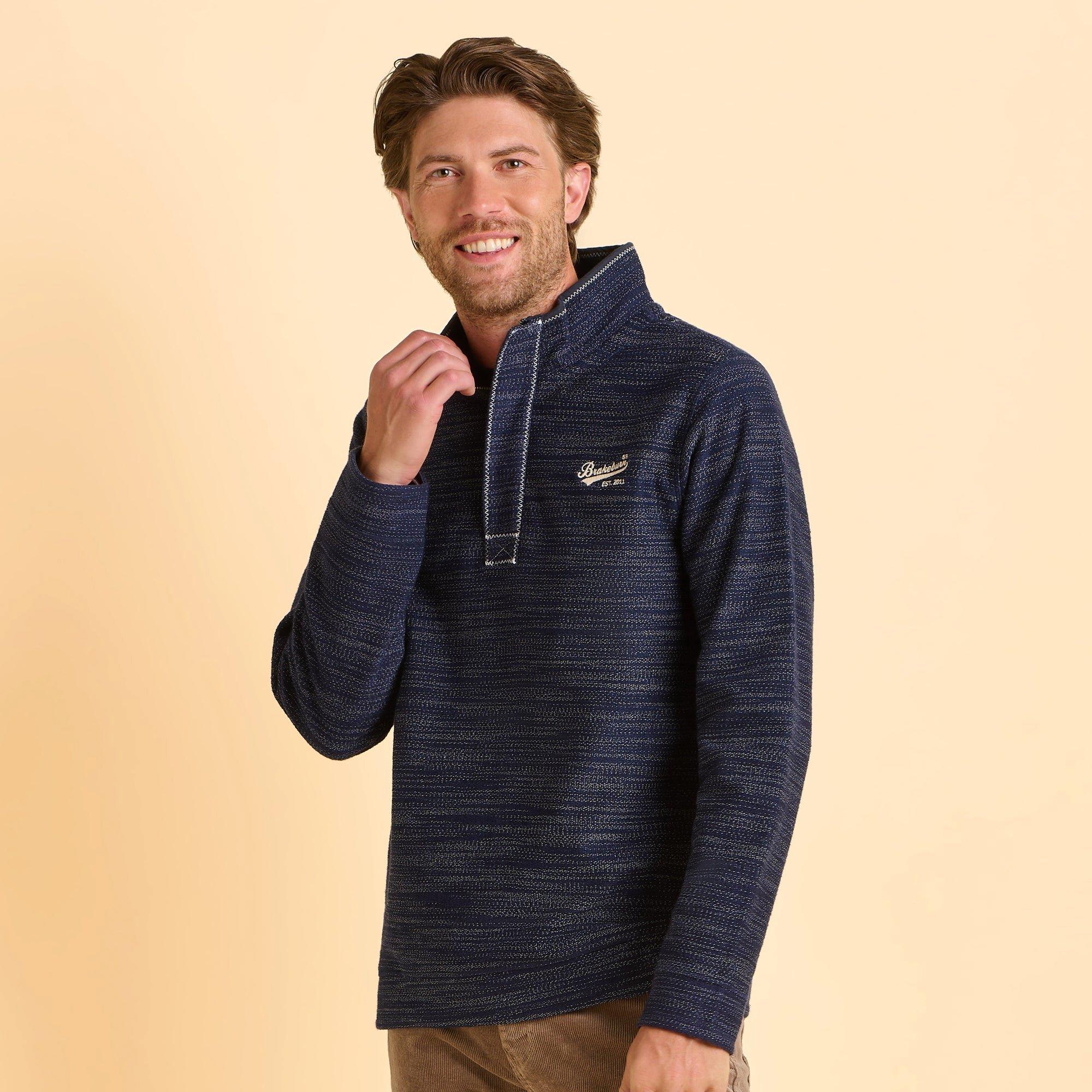 Navy - Brakeburn - Weymouth Quarter Zip Sweatshirt - 1