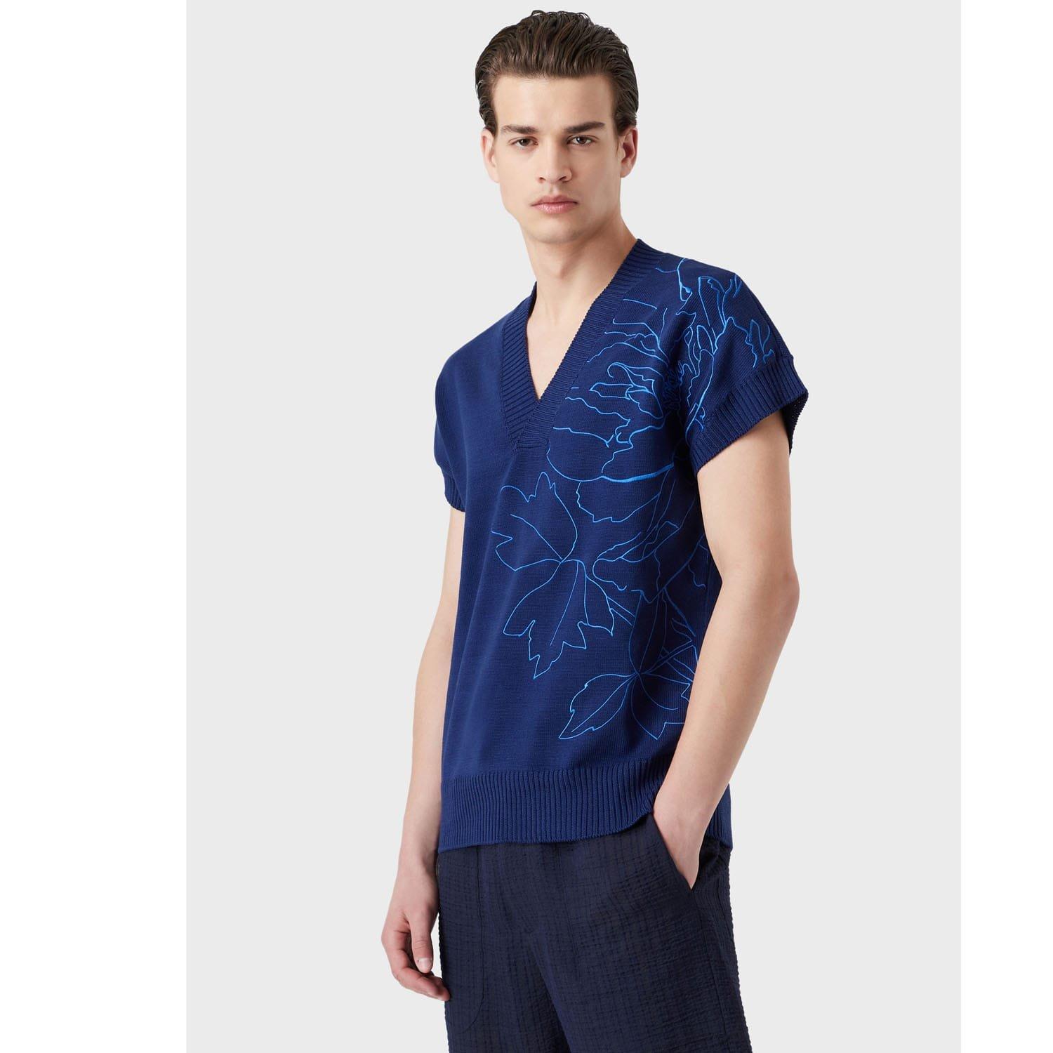 Emporio Armani Men's Blue V-Neck Sweater