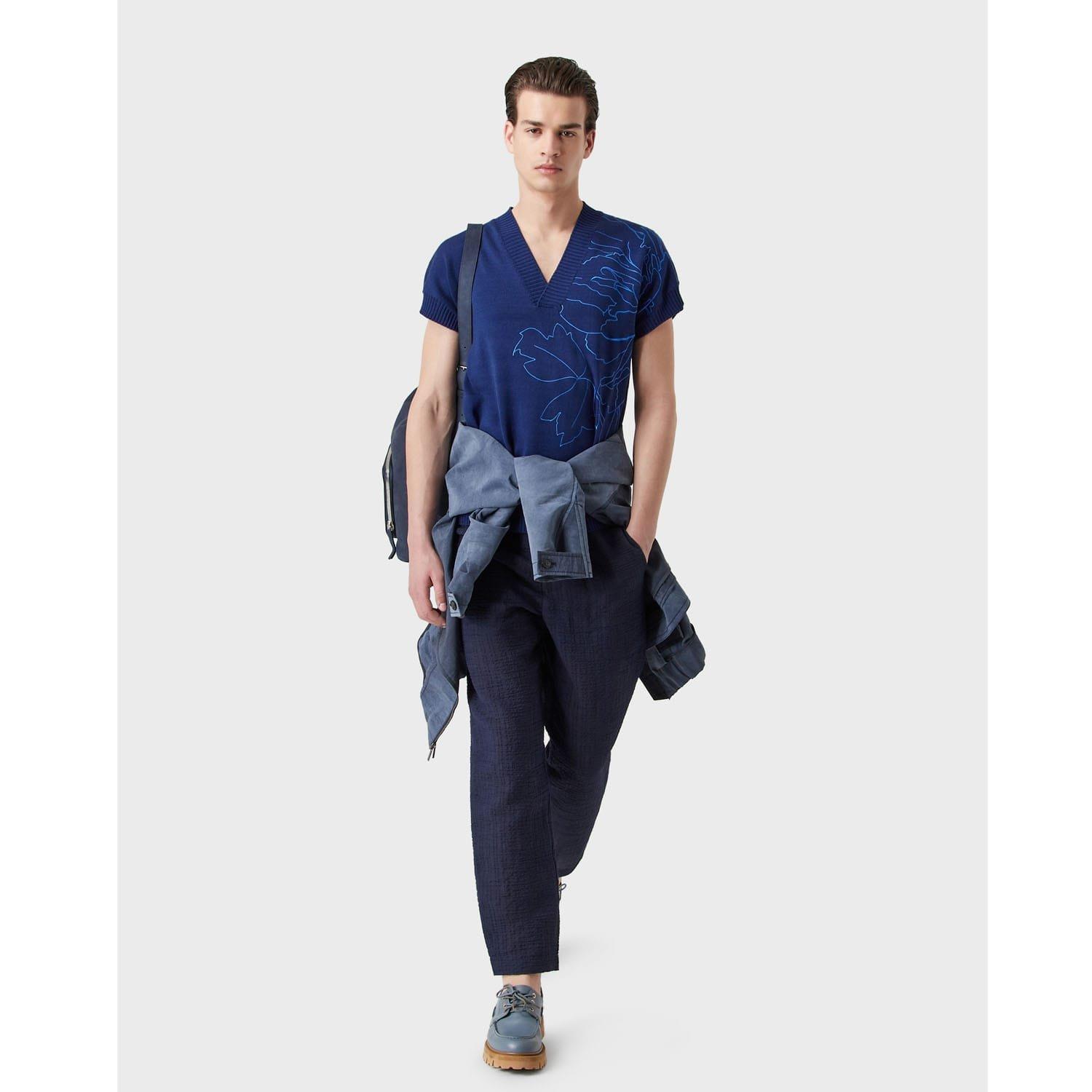 Blue - Emporio Armani - V-Neck Sweater - 3