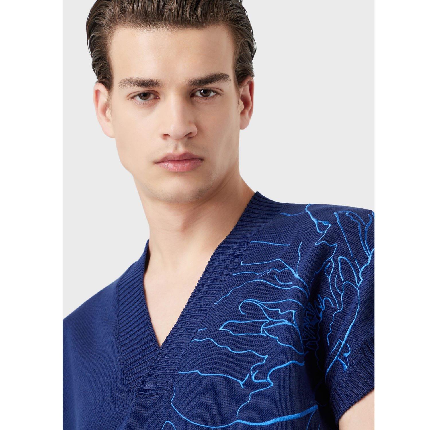 Blue - Emporio Armani - V-Neck Sweater - 5