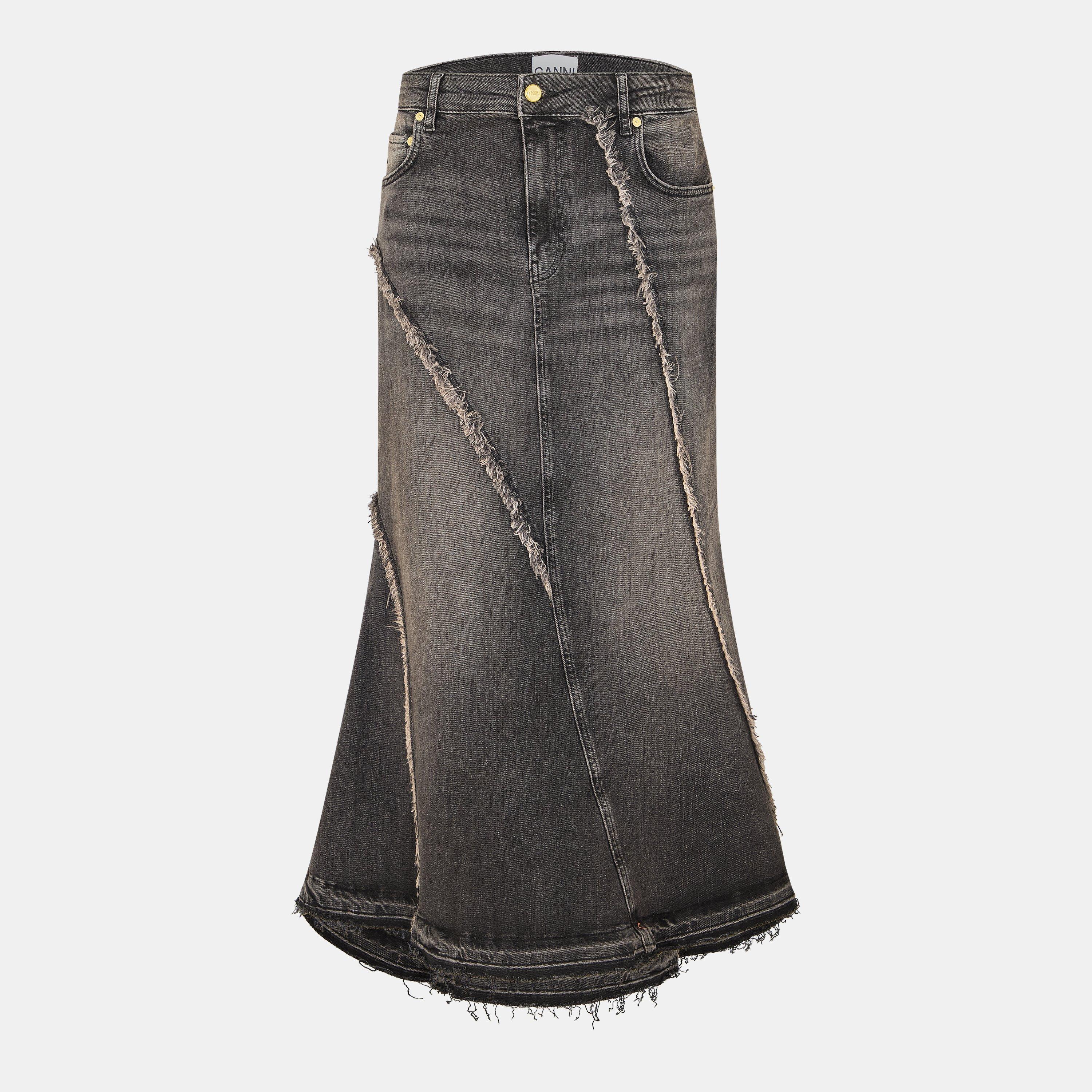 Ganni Women's Long Denim Skirt - Washed Black - Size 14 (40)