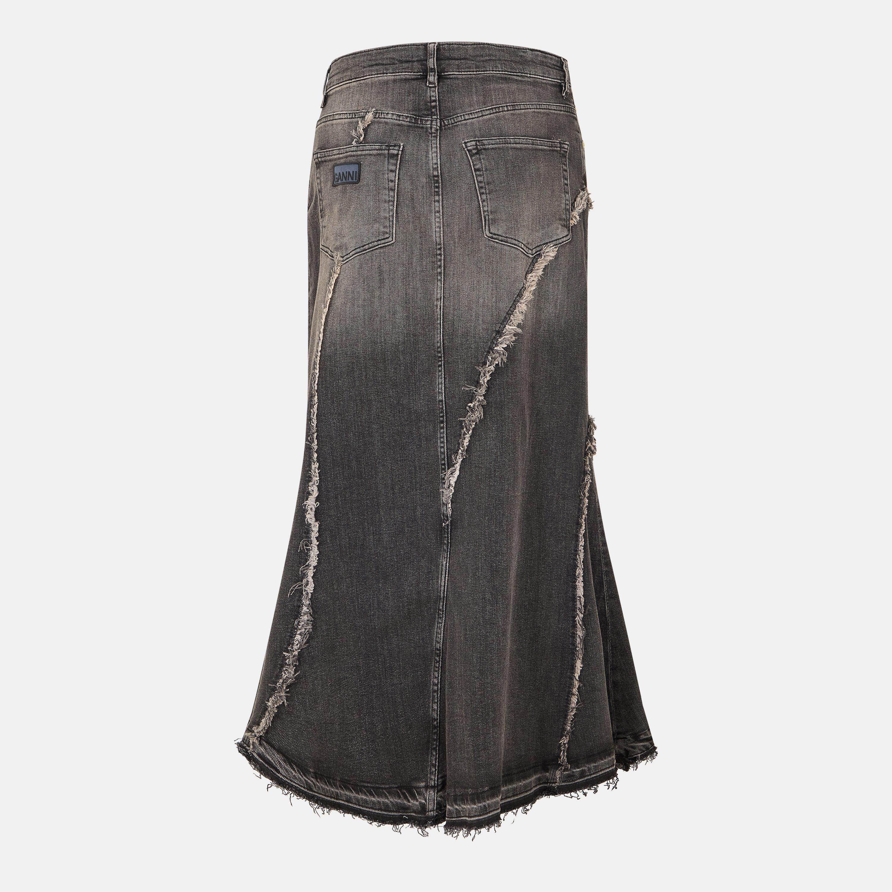 Washed Black - Ganni - Women's Long Denim Skirt - 2