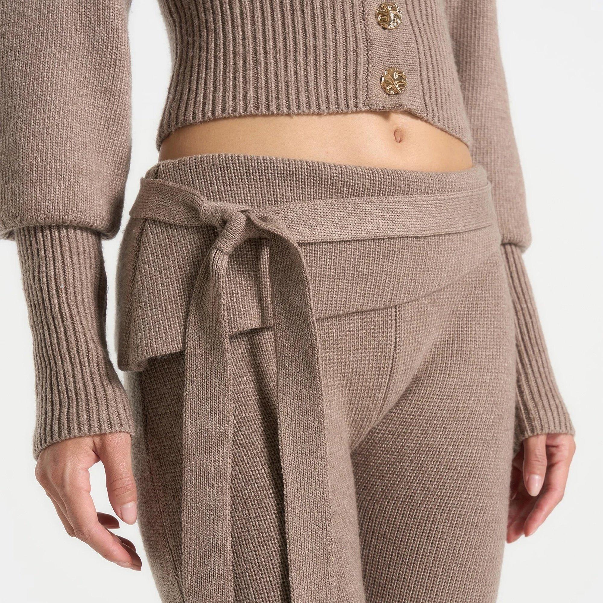 Beige - Maniere De Voir - Women’s Knitted Fit & Flare Leggings - 4