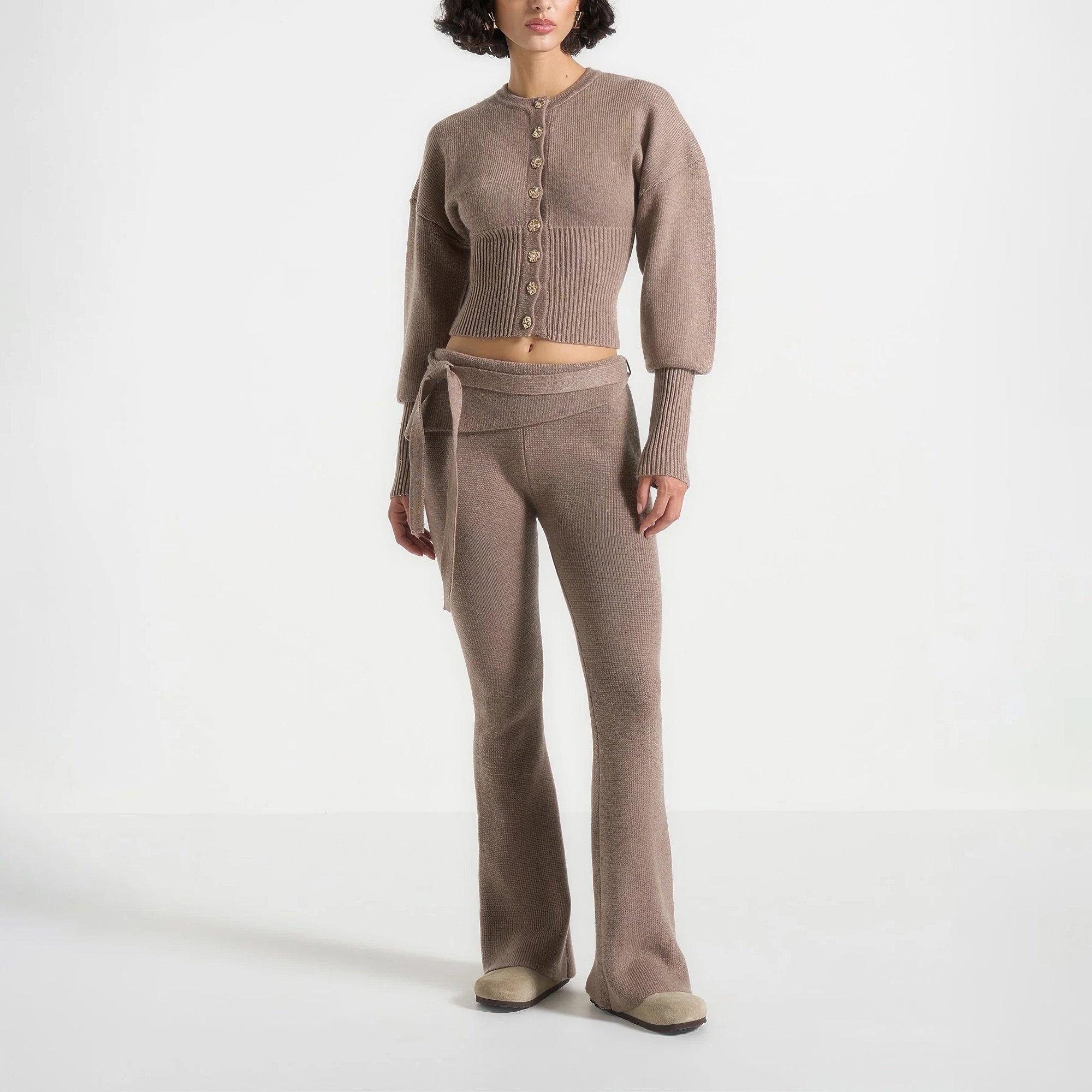 Beige - Maniere De Voir - Women’s Knitted Fit & Flare Leggings - 5