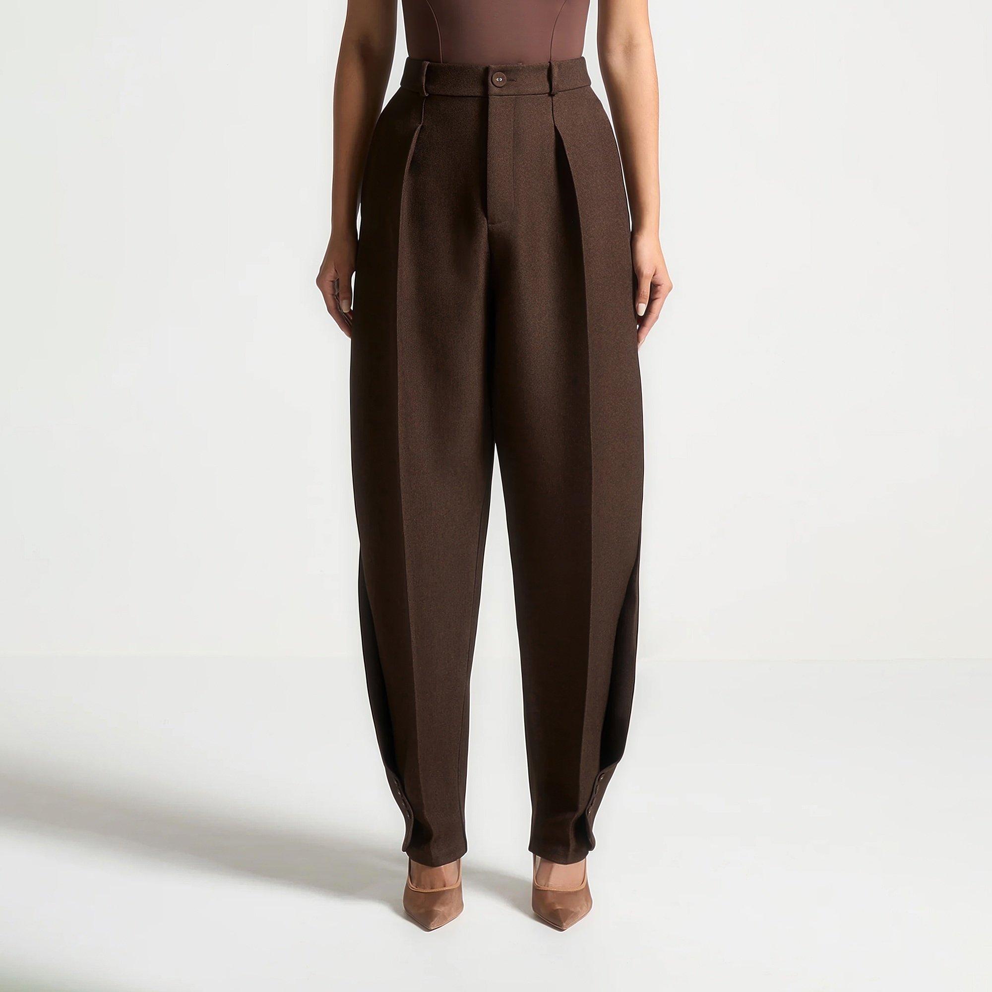 Brown - Maniere De Voir - Women’s Twist Leg Tailored Trousers - 2