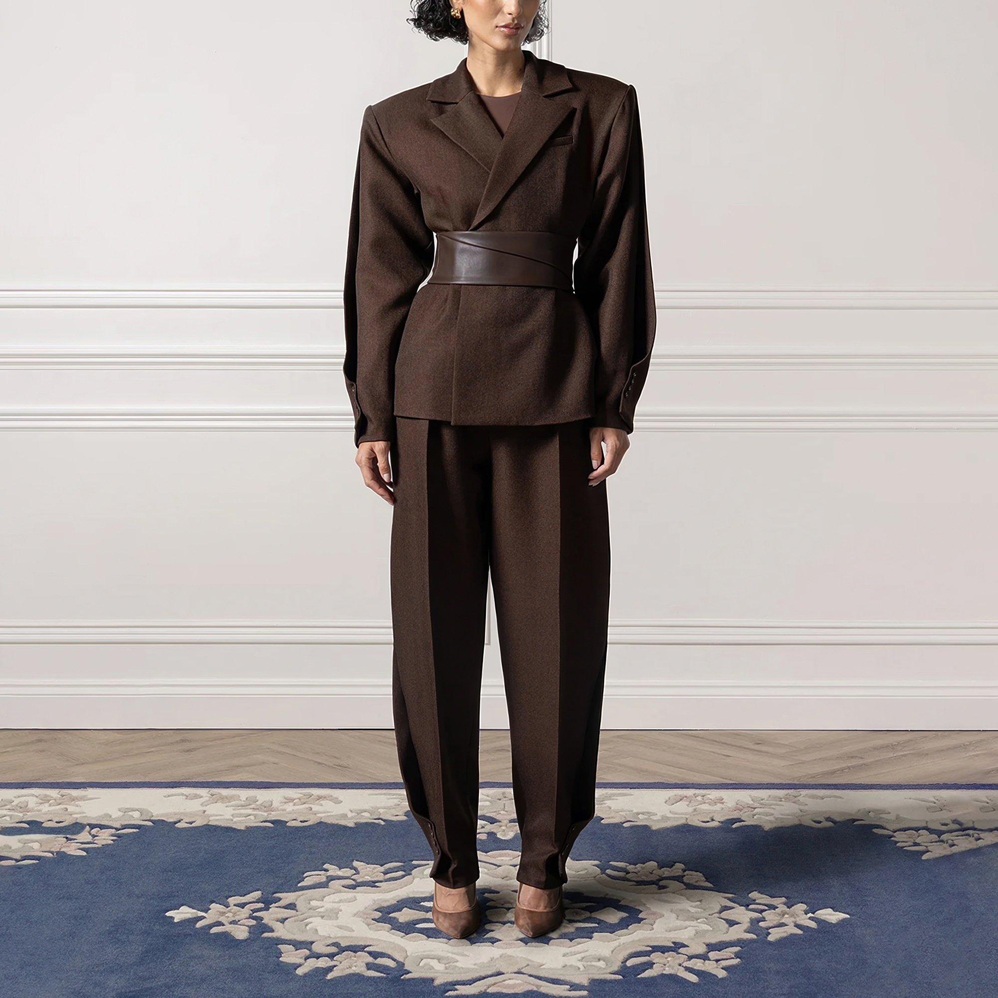 Brown - Maniere De Voir - Women’s Twist Leg Tailored Trousers - 7