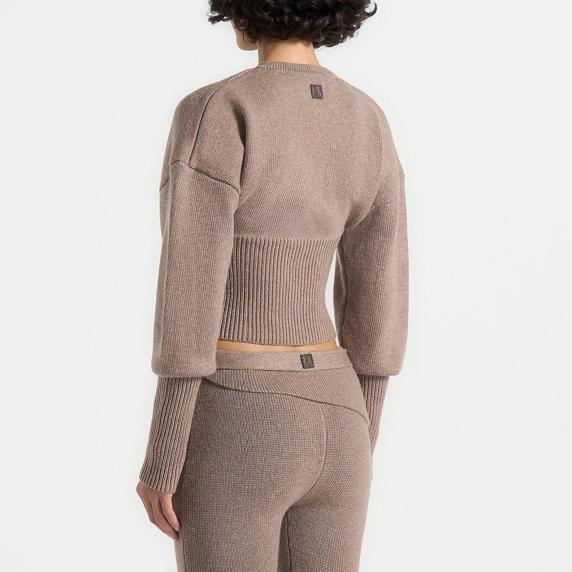 Beige - Maniere De Voir - Women’s Knitted Cinch Waist Cardigan - 3