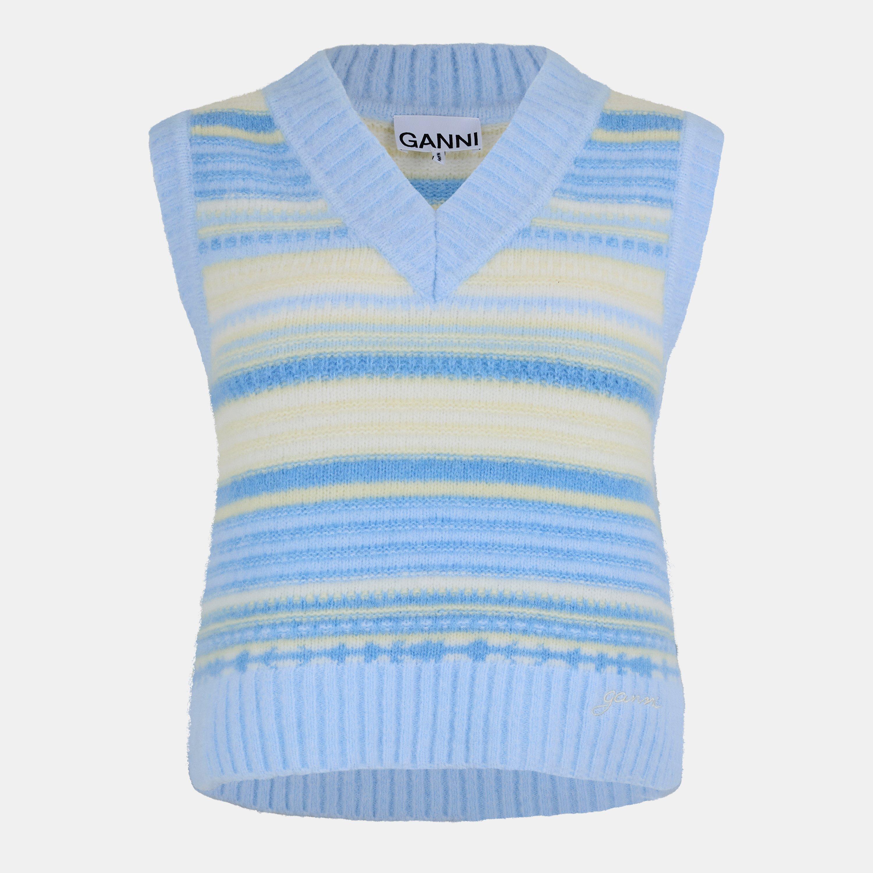 Ganni Women's Stripe Sweater Vest - Skyway - Size 14 (40)