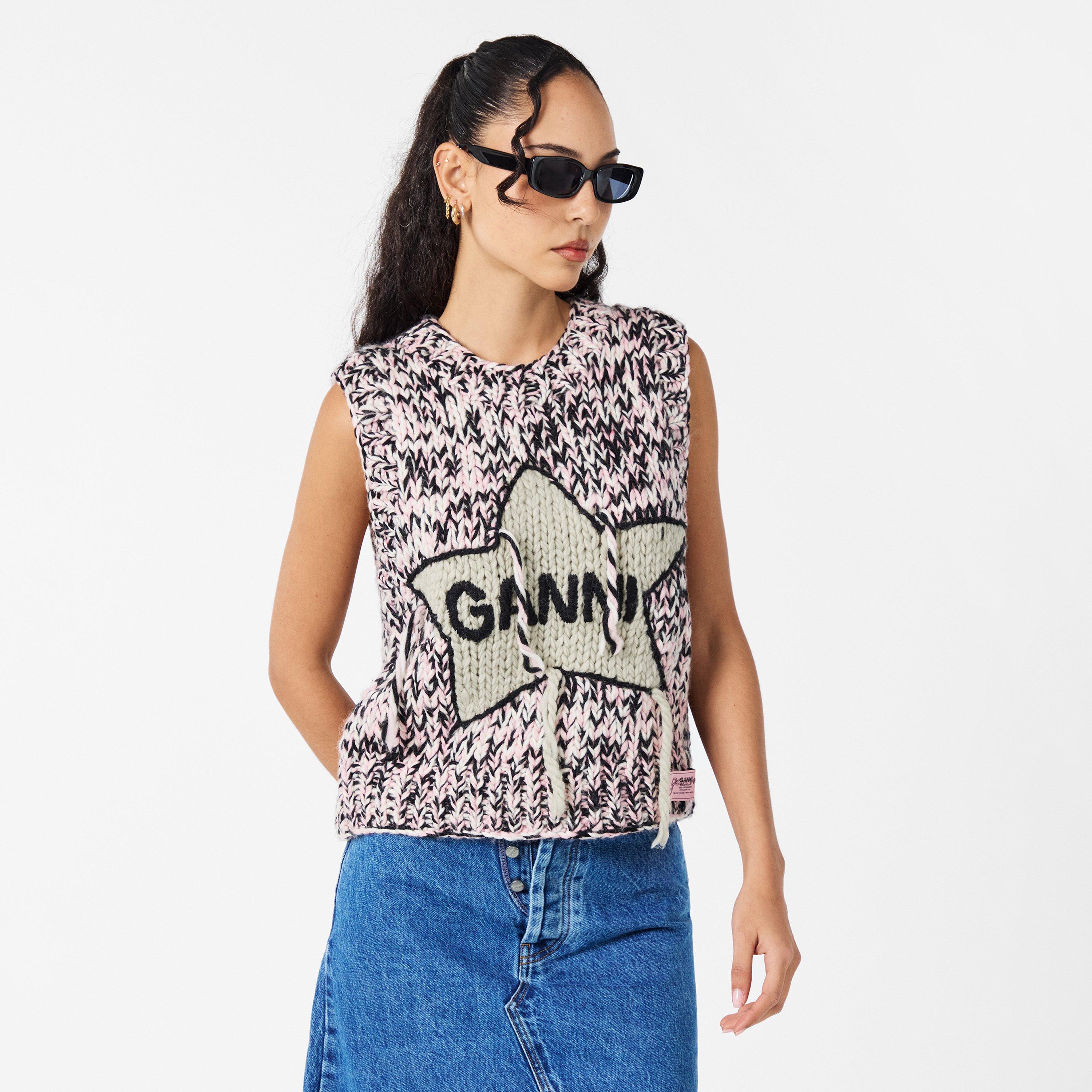Chalk Pink - Ganni - Womens Graphic Hand Knit Vest - 3