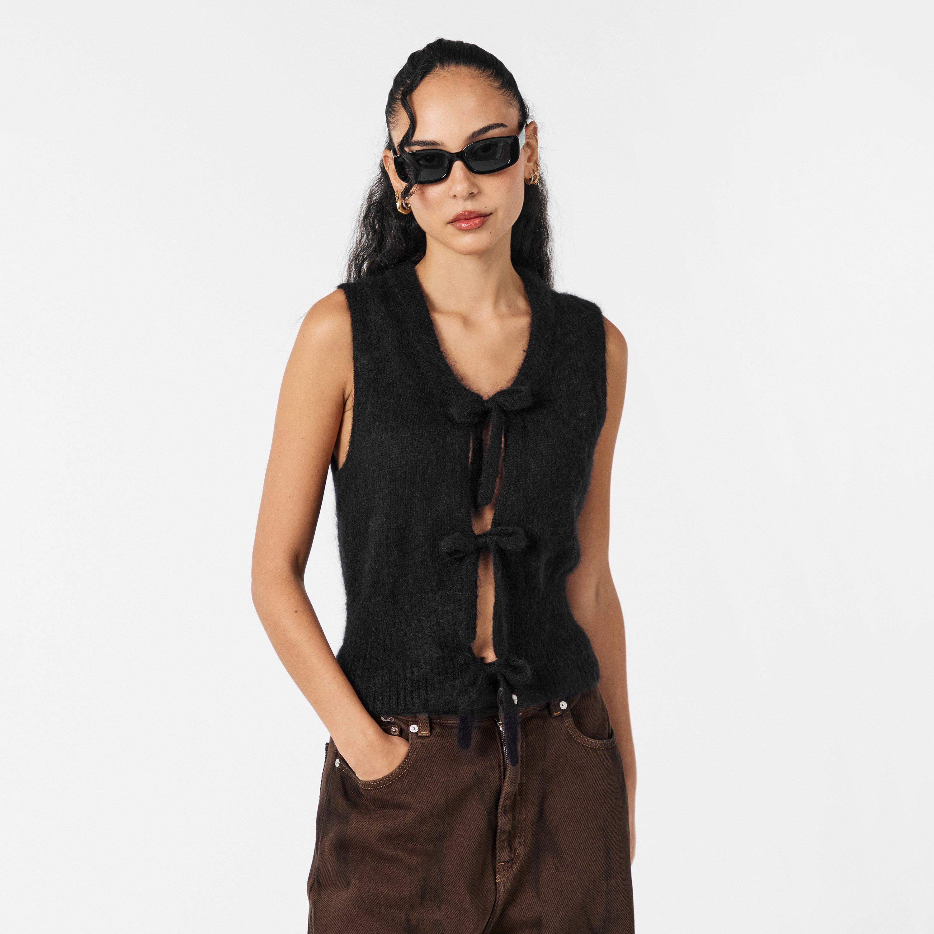 Black - Ganni - Women's Tie String Knitted Sweater Vest - 3