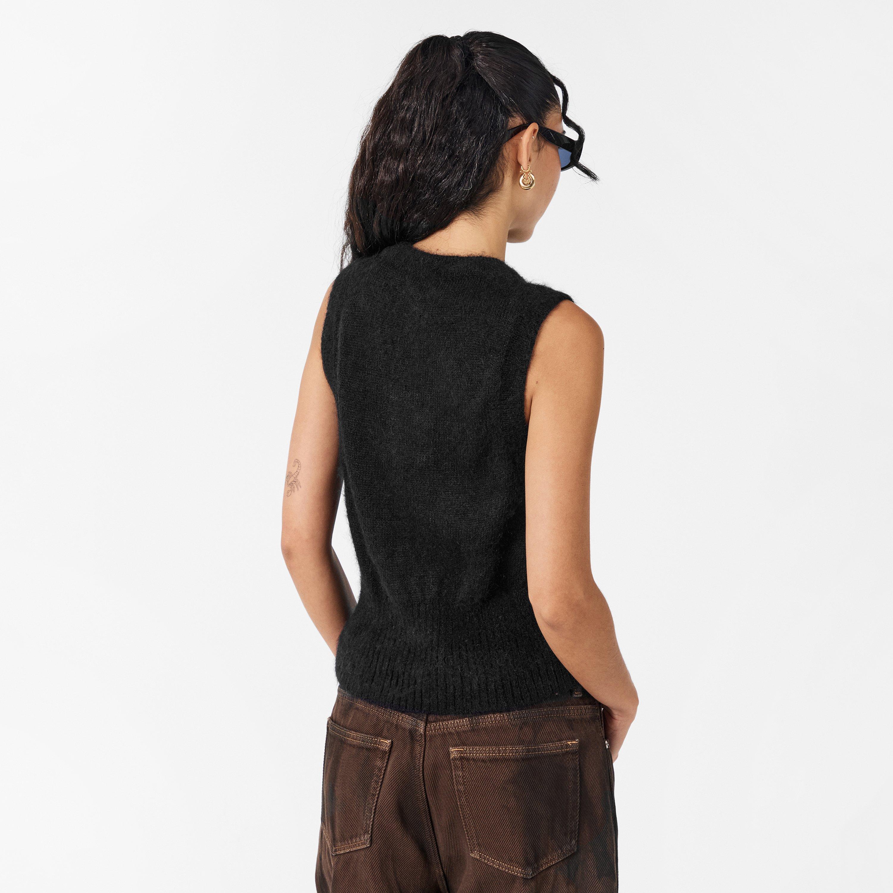 Black - Ganni - Women's Tie String Knitted Sweater Vest - 4