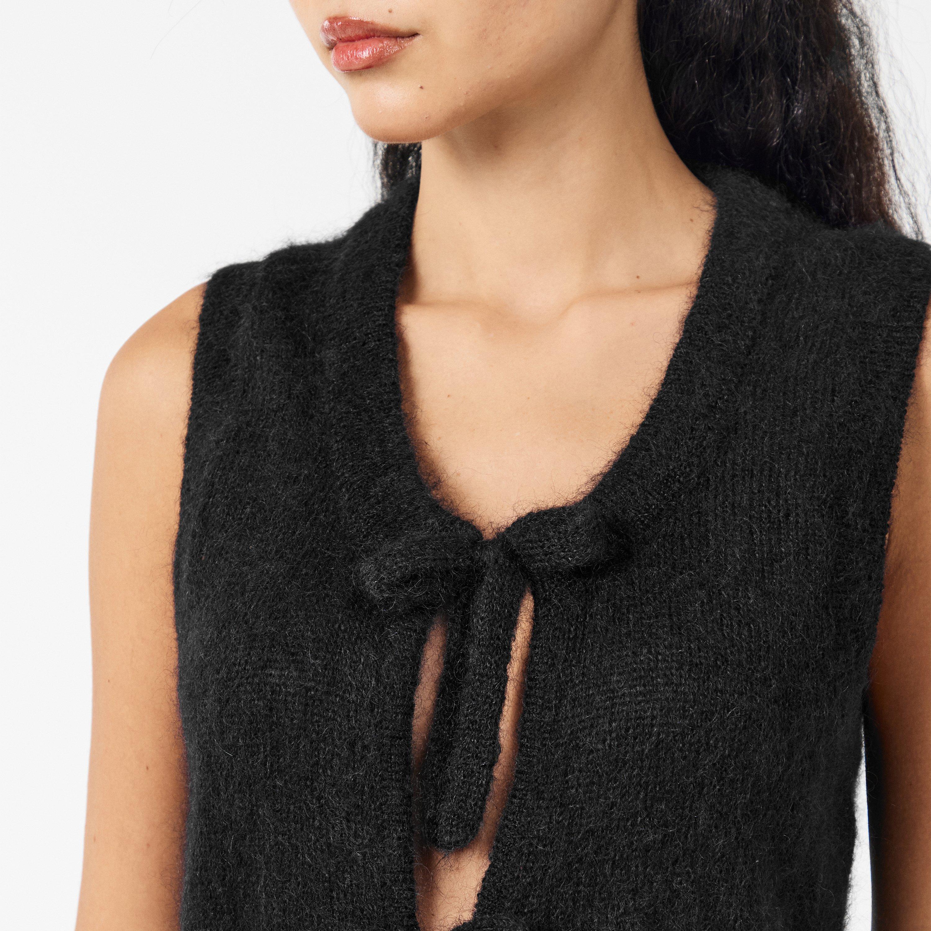 Black - Ganni - Women's Tie String Knitted Sweater Vest - 5