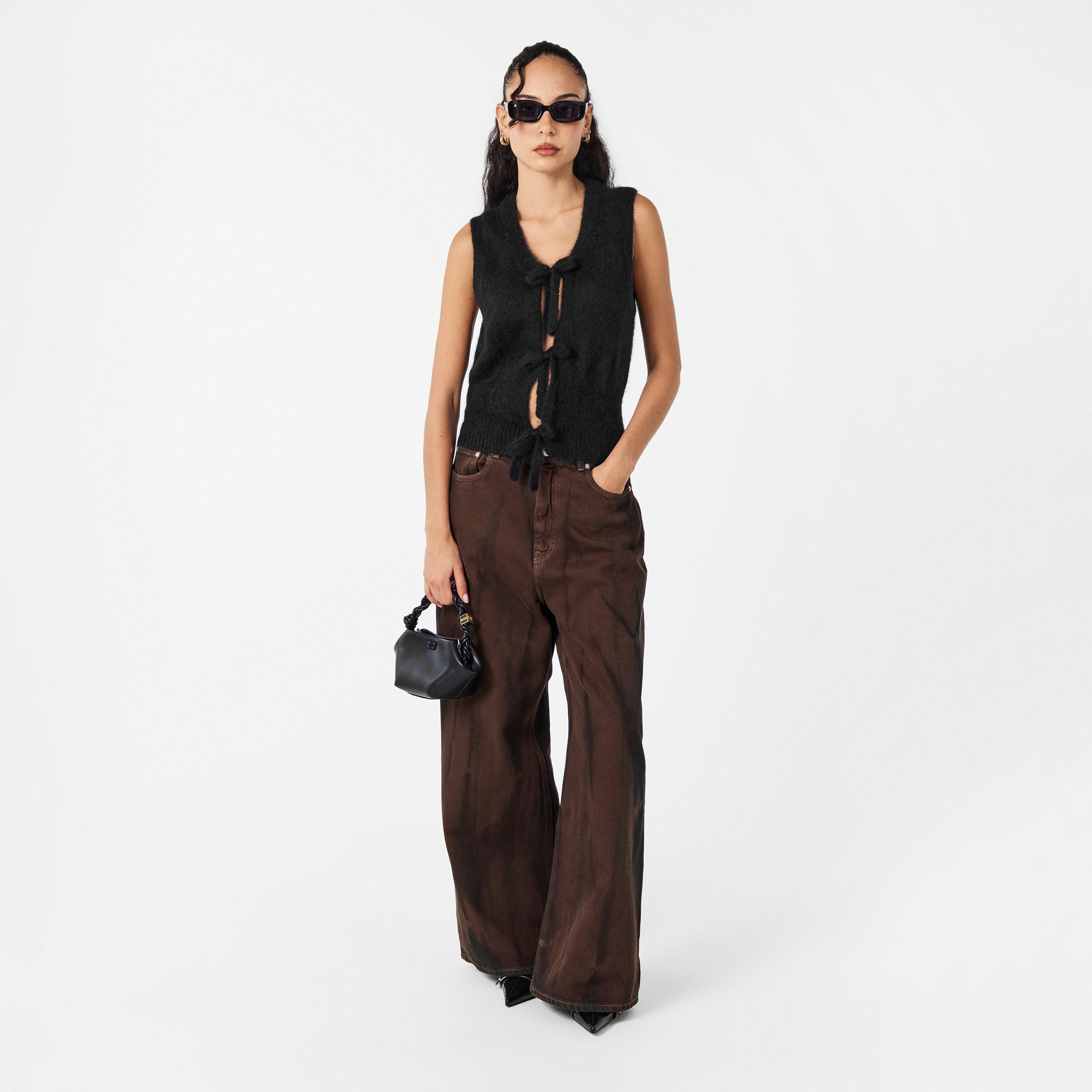 Black - Ganni - Women's Tie String Knitted Sweater Vest - 6