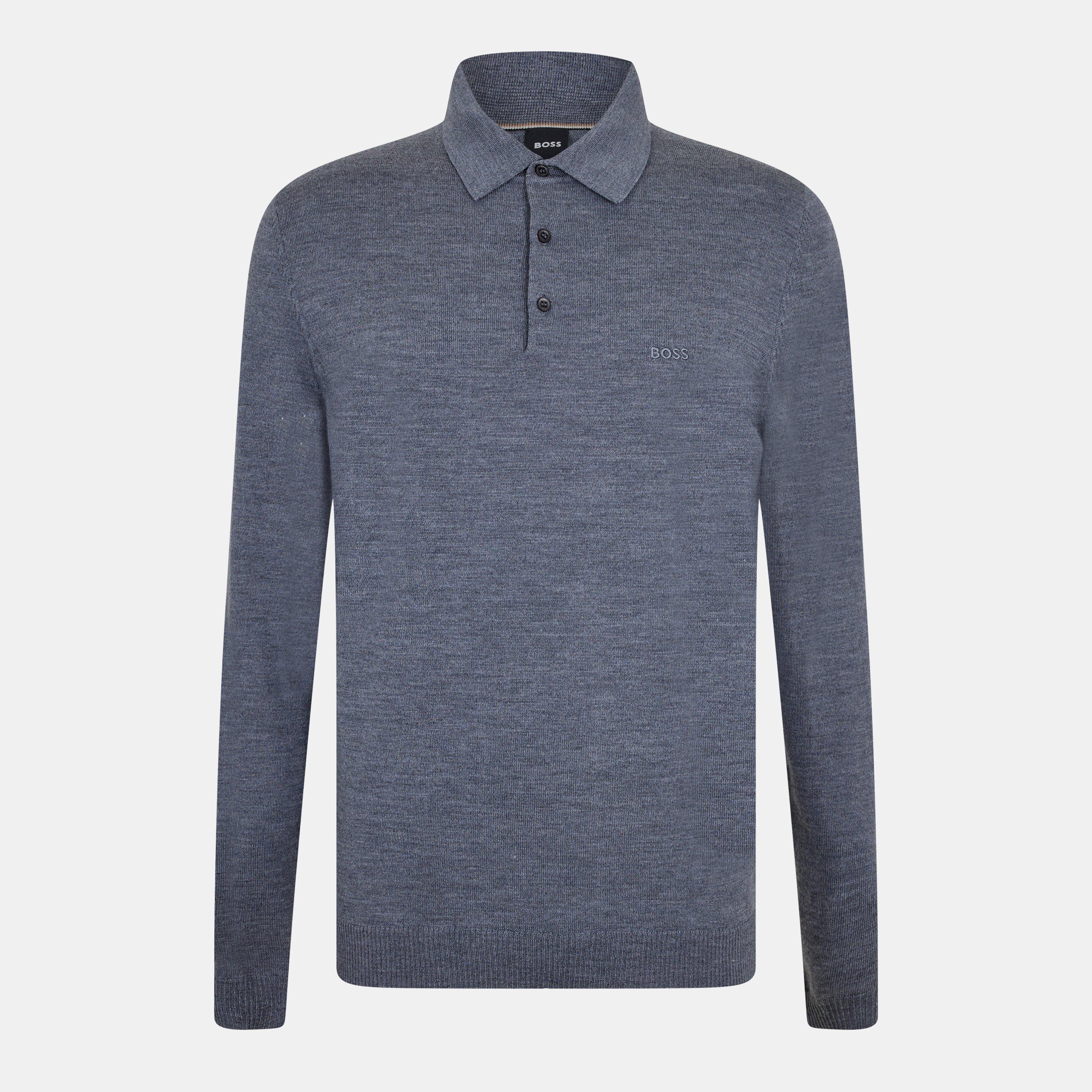 Medium Grey - Boss - Men's Banet E Knitted Long Sleeve Polo Shirt - 1