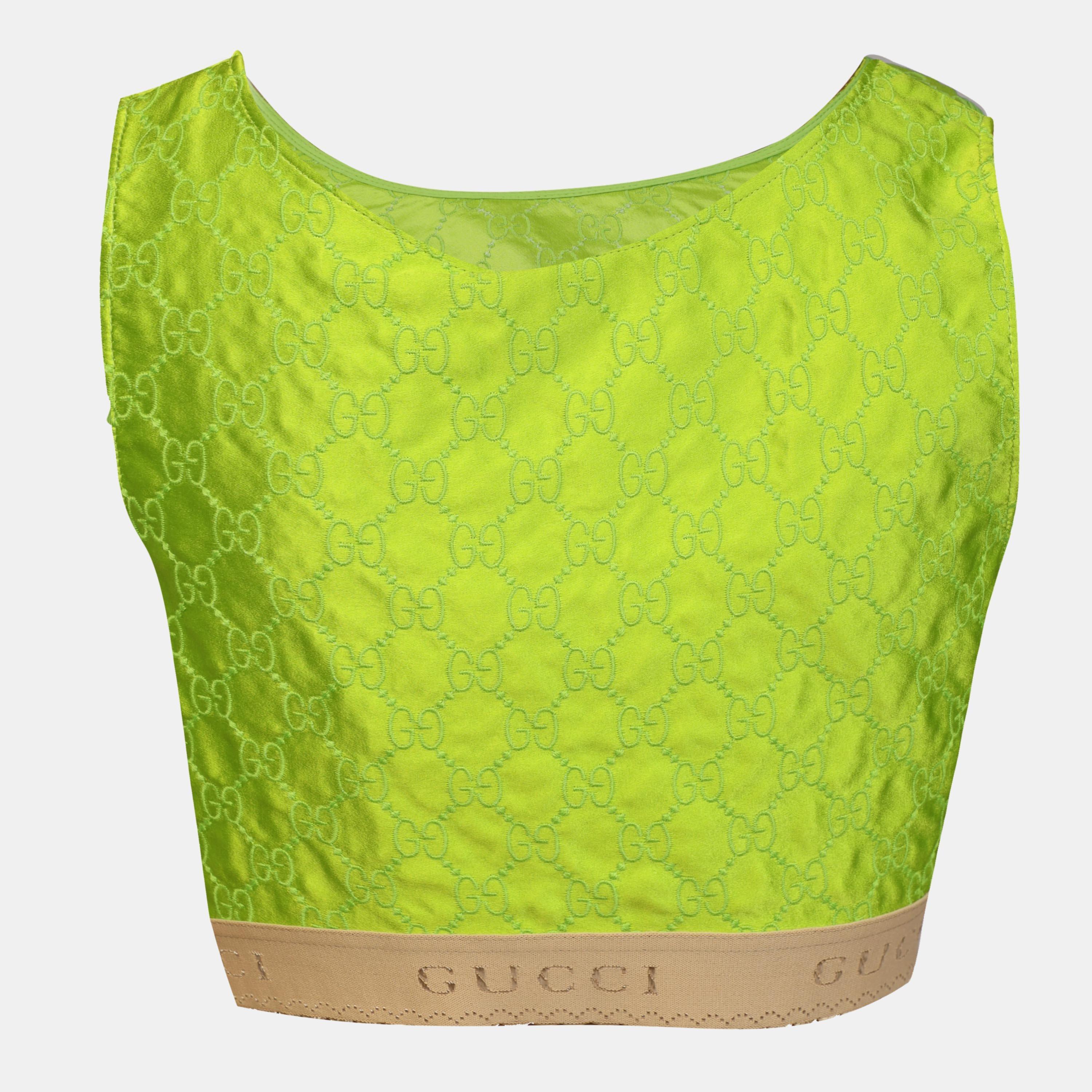 Acid Grn/Fluro - Gucci - Women's Cropped Sleeveless Shirt - 2