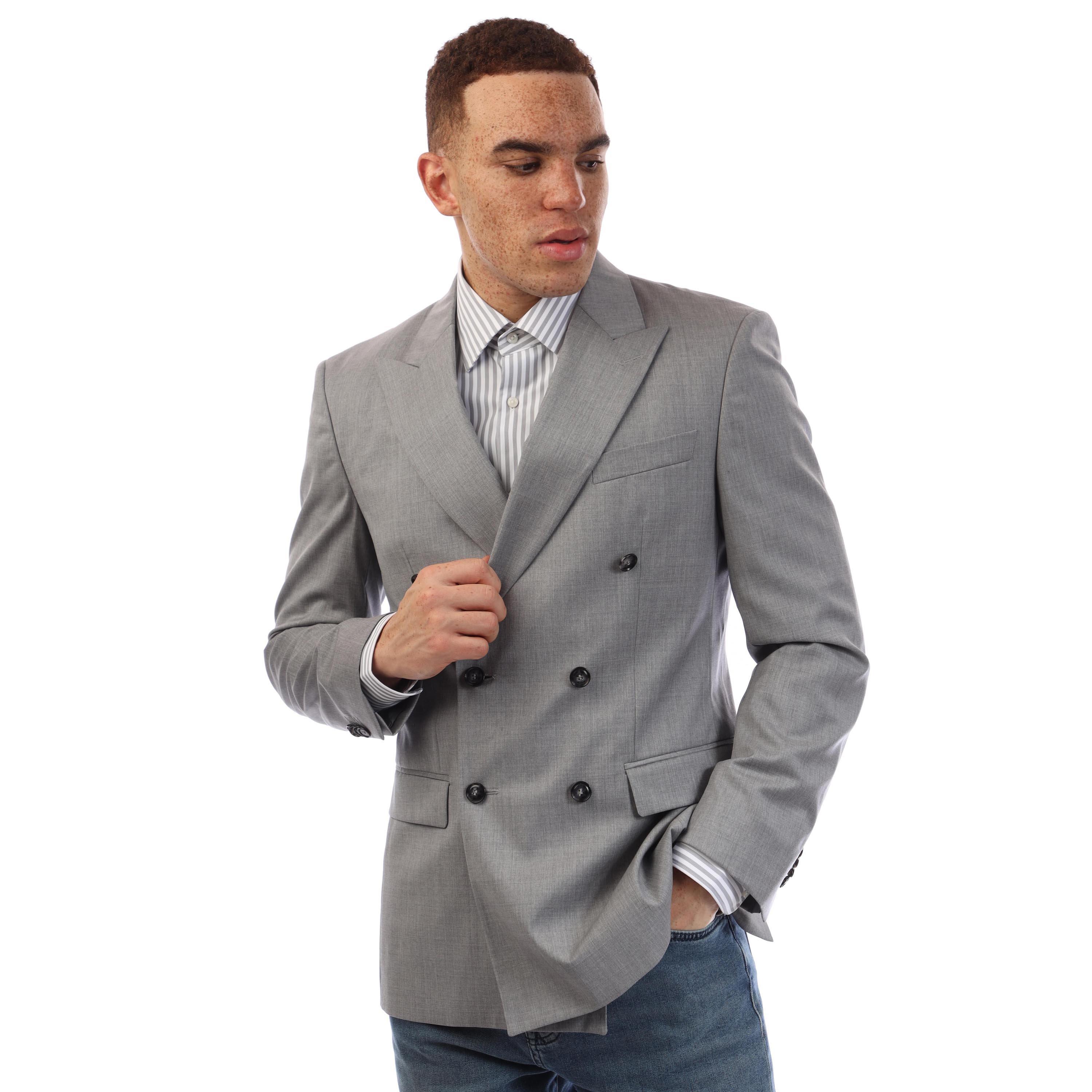 Medium Grey - Boss - Men's Hutson Double Breasted Formal Jacket - 1