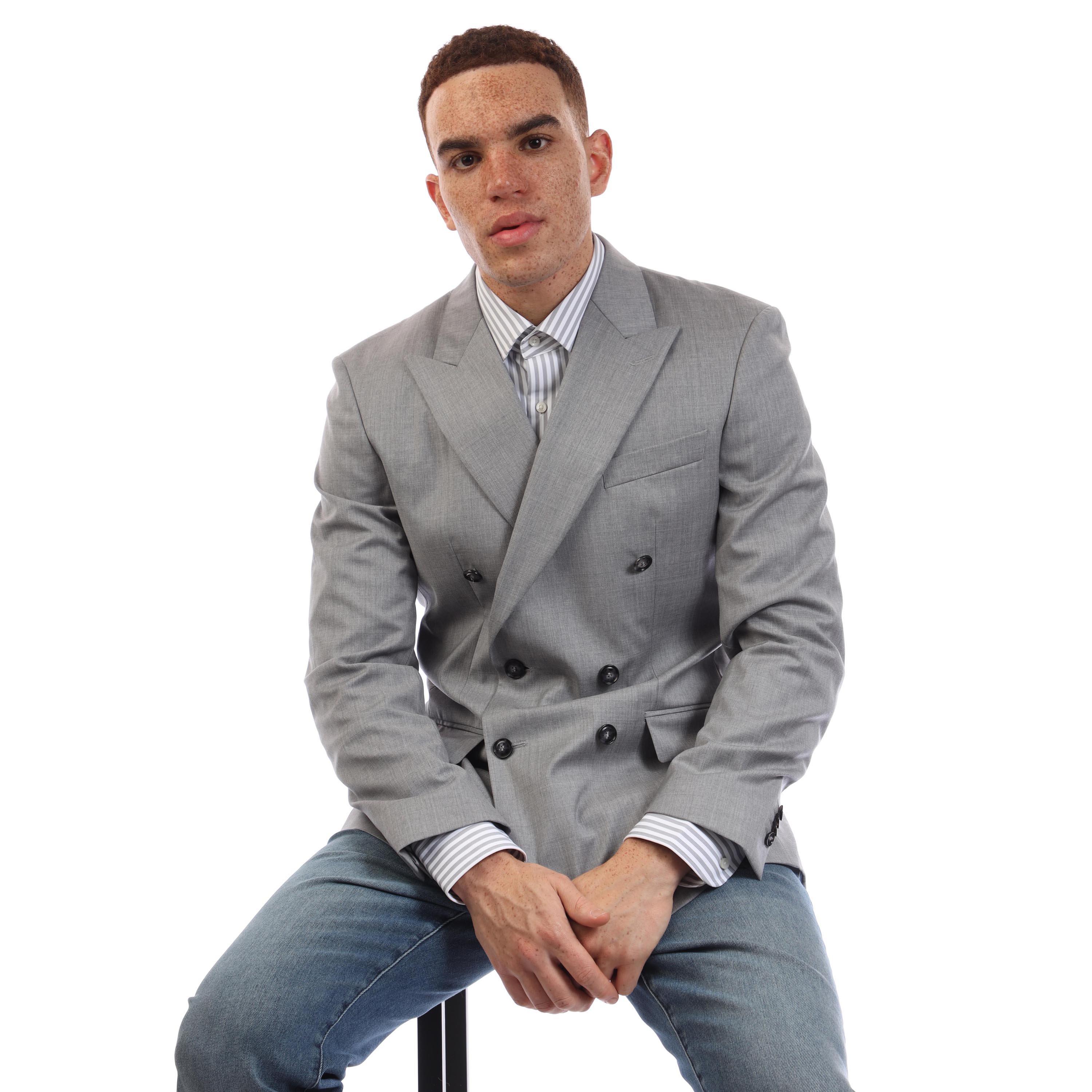 Medium Grey - Boss - Hutson Double Breasted Formal Jacket - 4