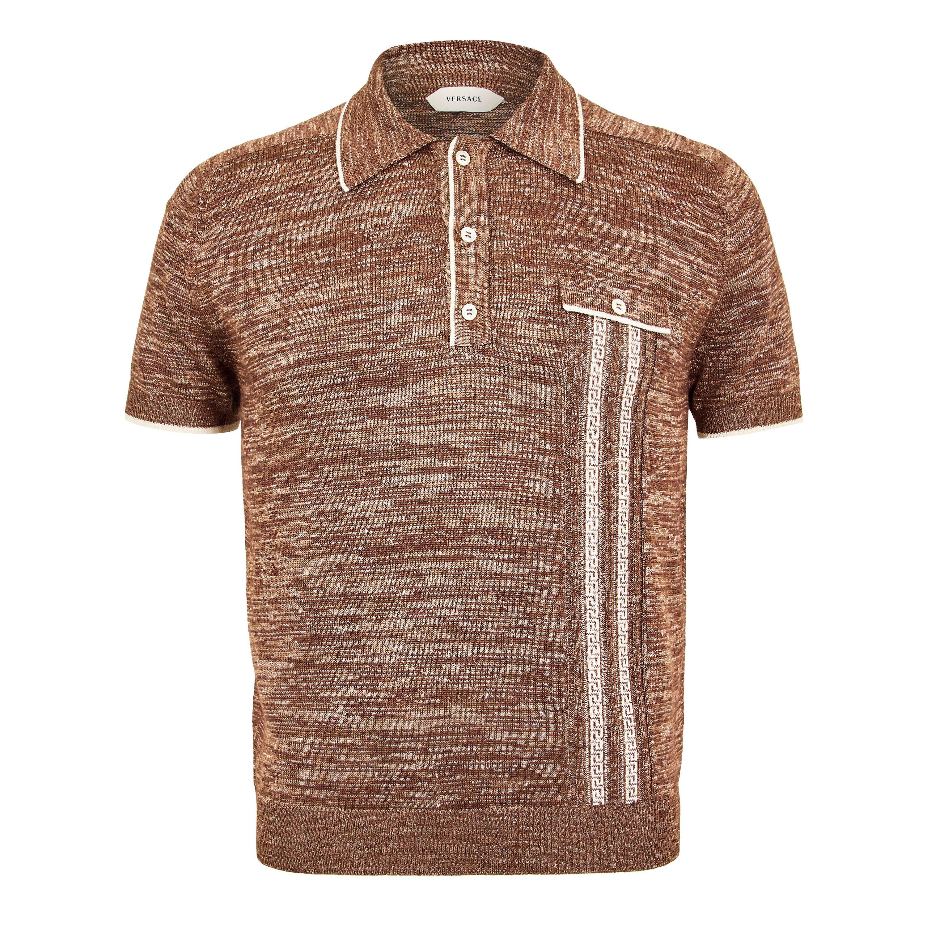 Versace Men's Knitted Short Sleeve Polo Shirt - Brown - L