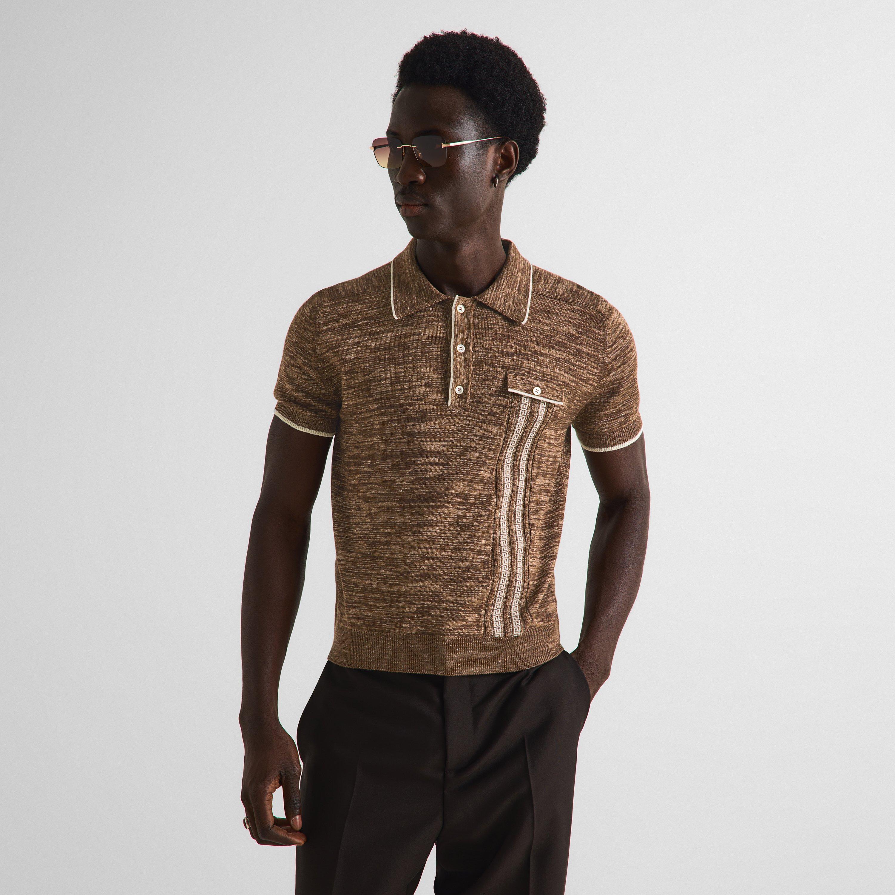 Brown - Versace - Men's Knitted Short Sleeve Polo Shirt - 3