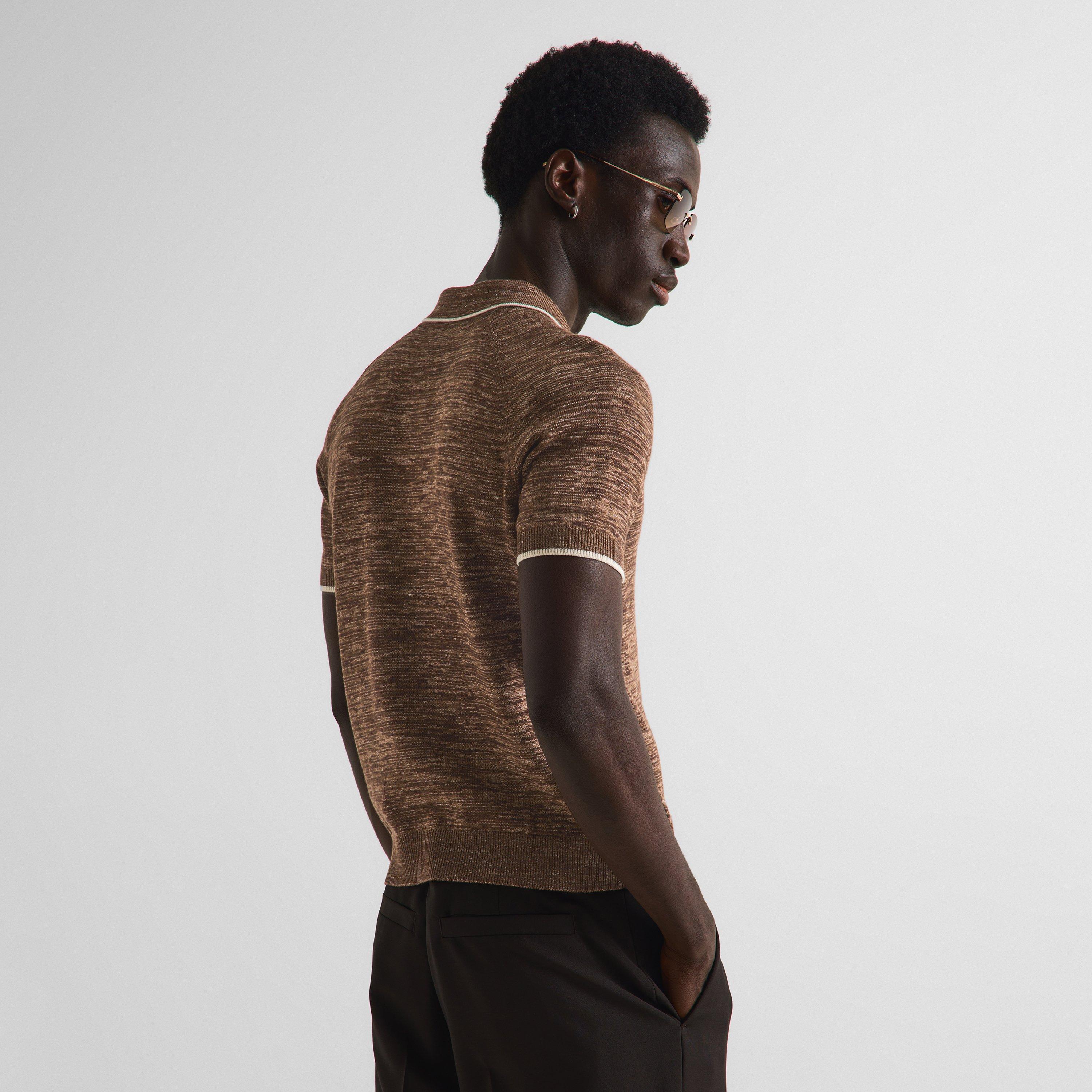 Brown - Versace - Men's Knitted Short Sleeve Polo Shirt - 4