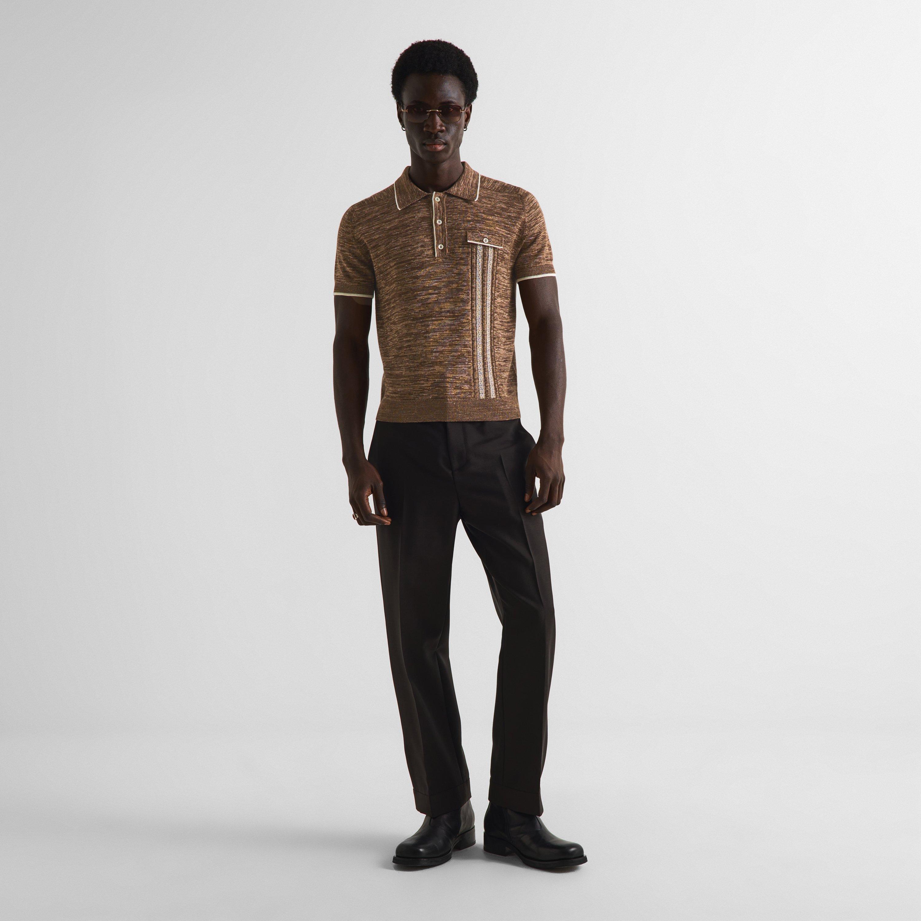 Brown - Versace - Men's Knitted Short Sleeve Polo Shirt - 6