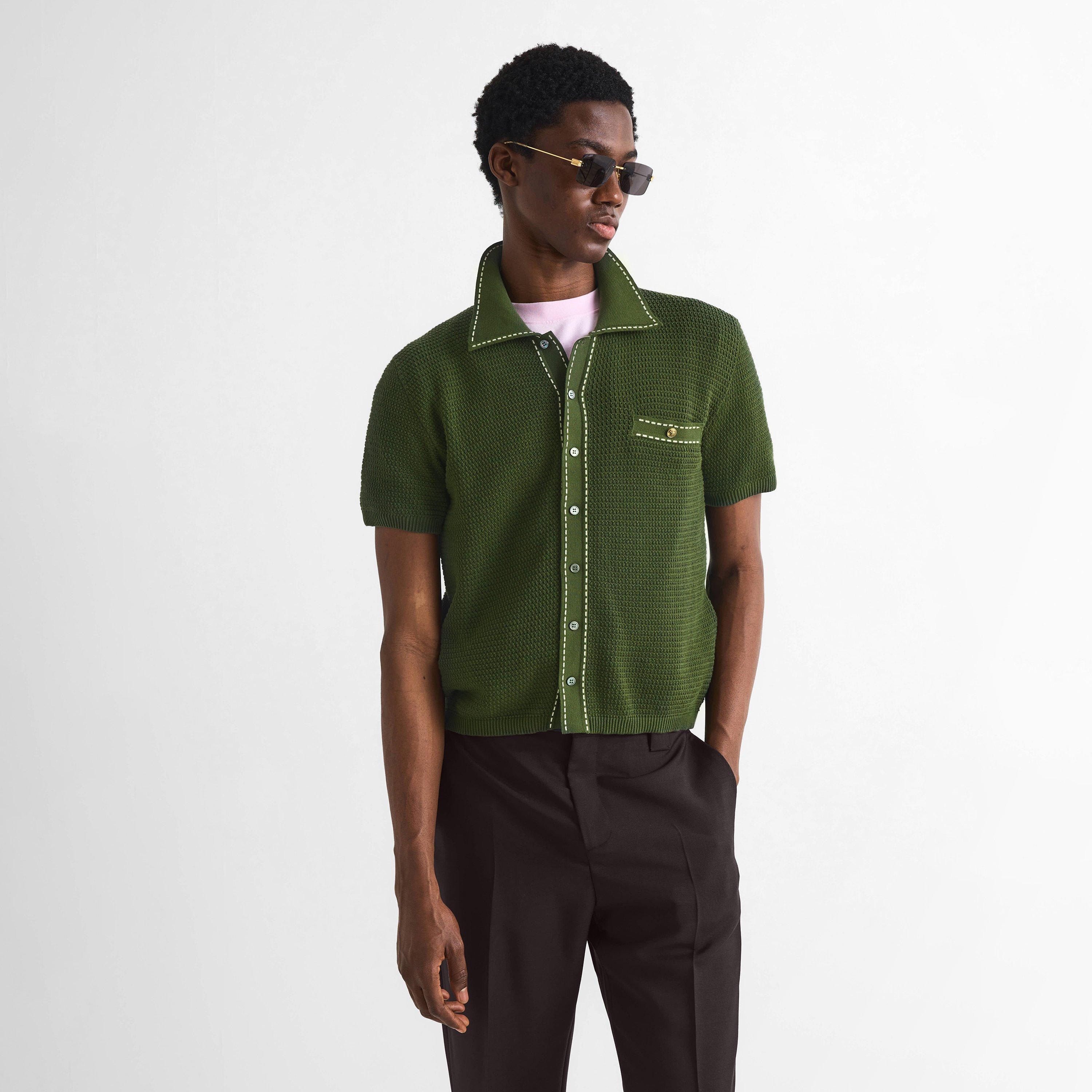 Dark Olive - Versace - Men's Knitted Short Sleeve Polo Shirt - 3