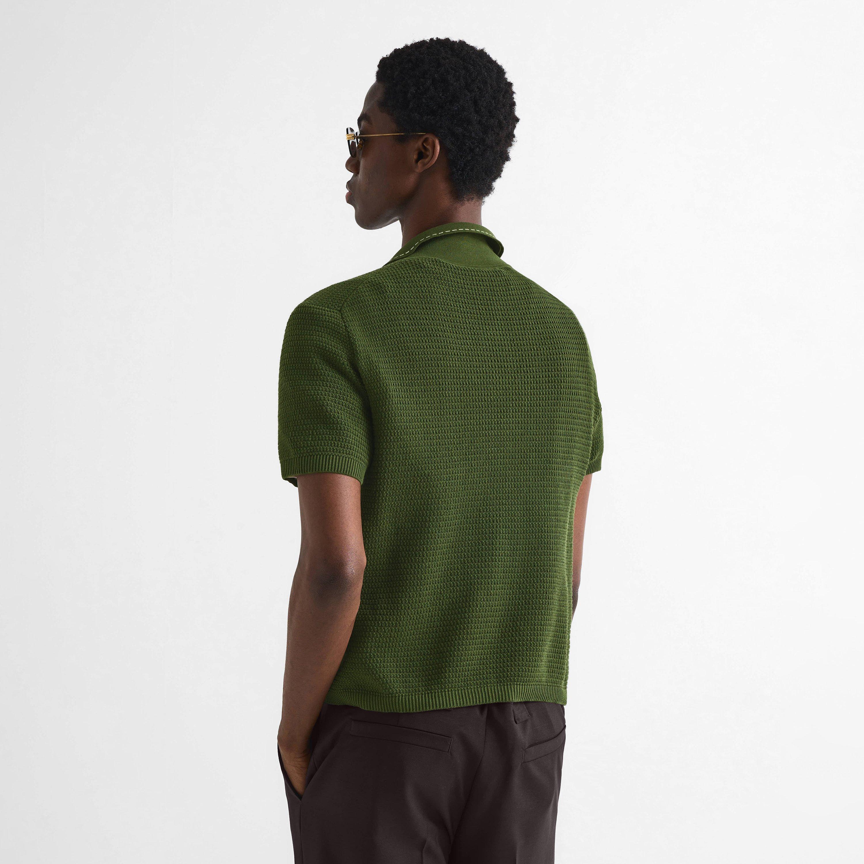 Dark Olive - Versace - Men's Knitted Short Sleeve Polo Shirt - 4