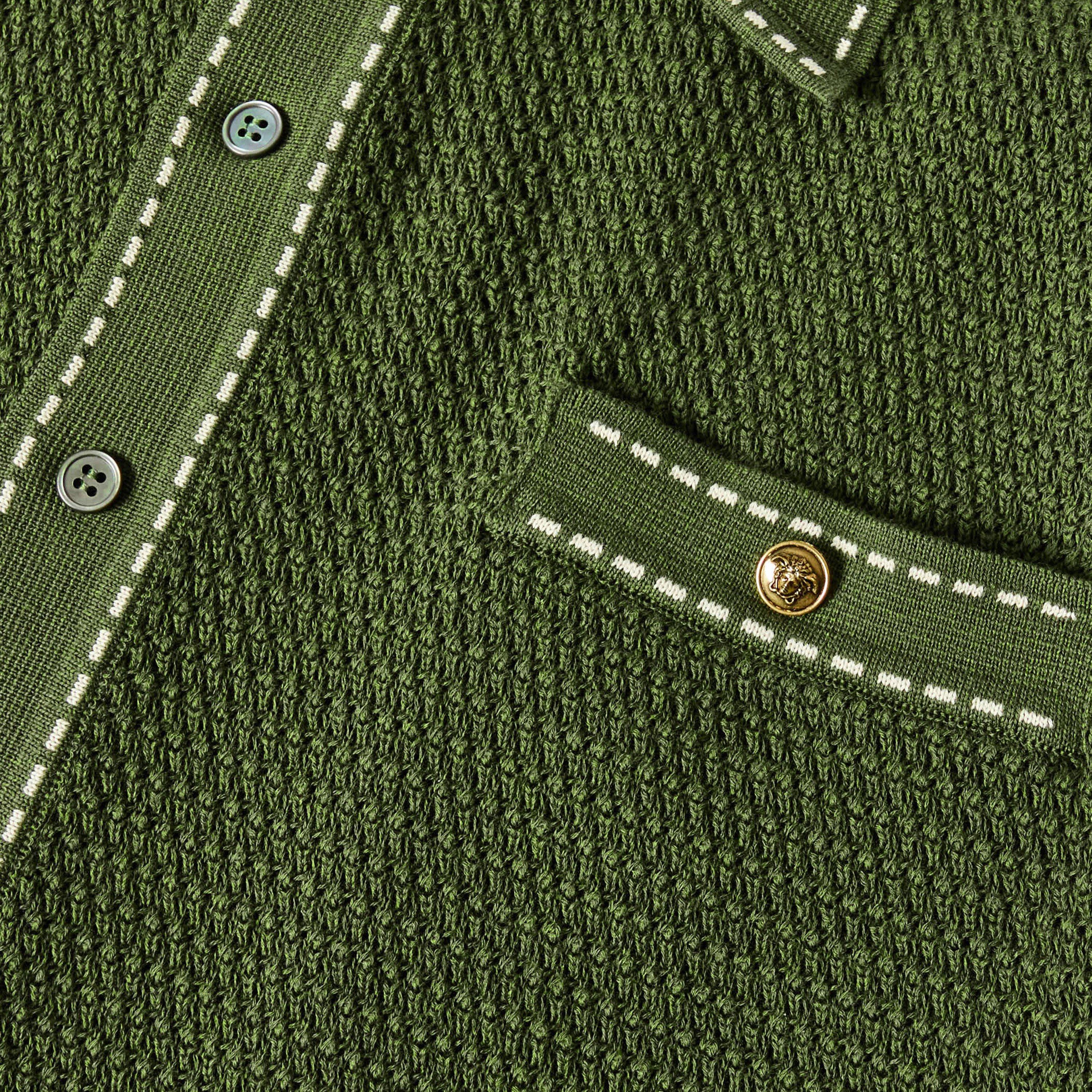 Dark Olive - Versace - Men's Knitted Short Sleeve Polo Shirt - 3