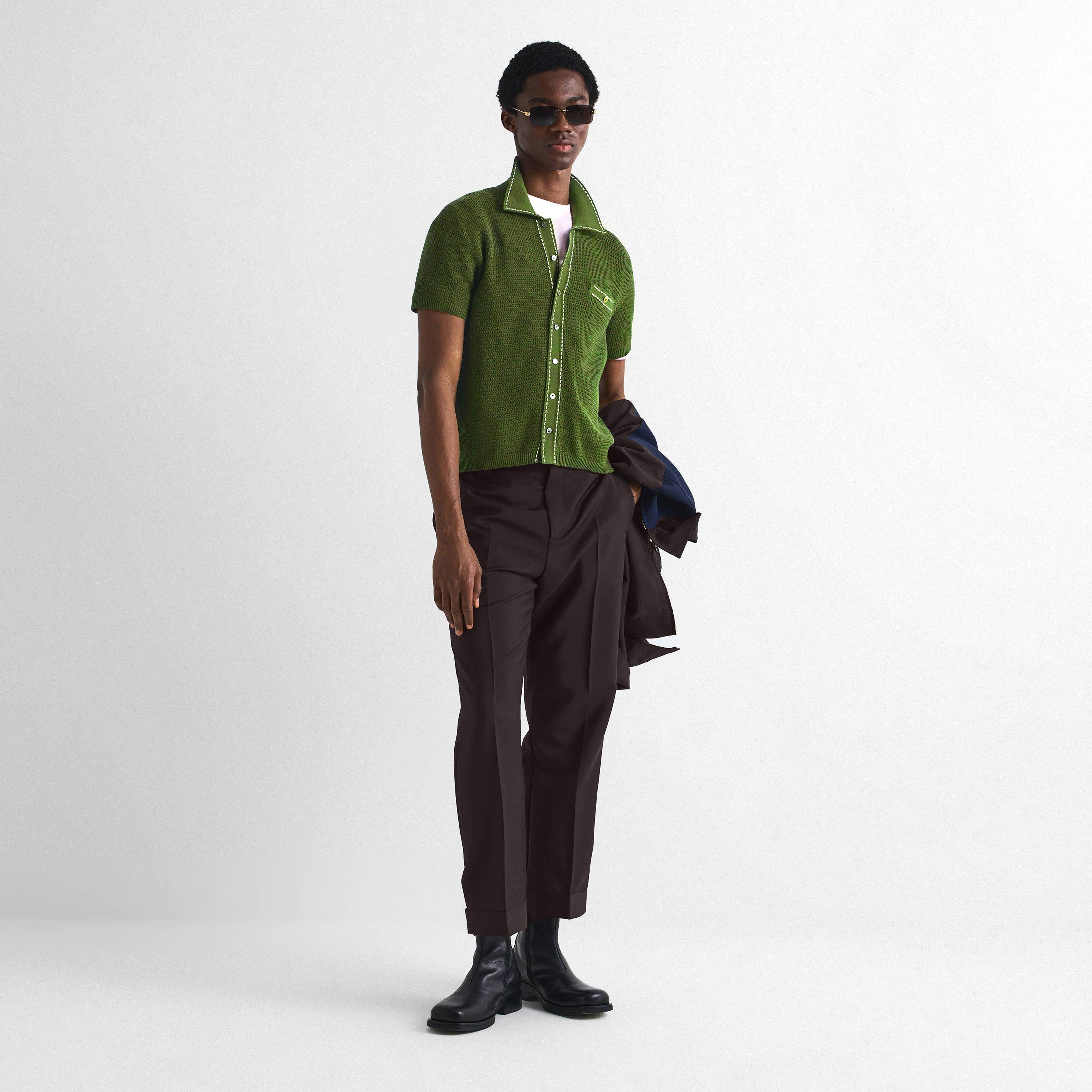 Dark Olive - Versace - Men's Knitted Short Sleeve Polo Shirt - 6