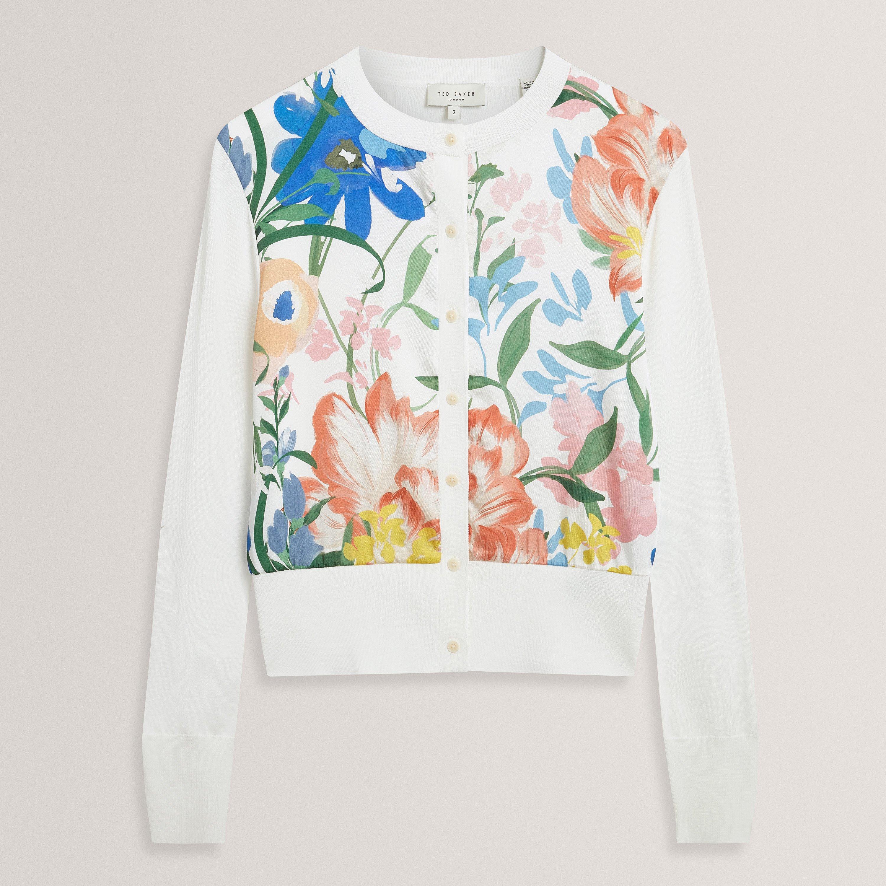 Ted Baker Printed Button Through Cardigan In Ivory