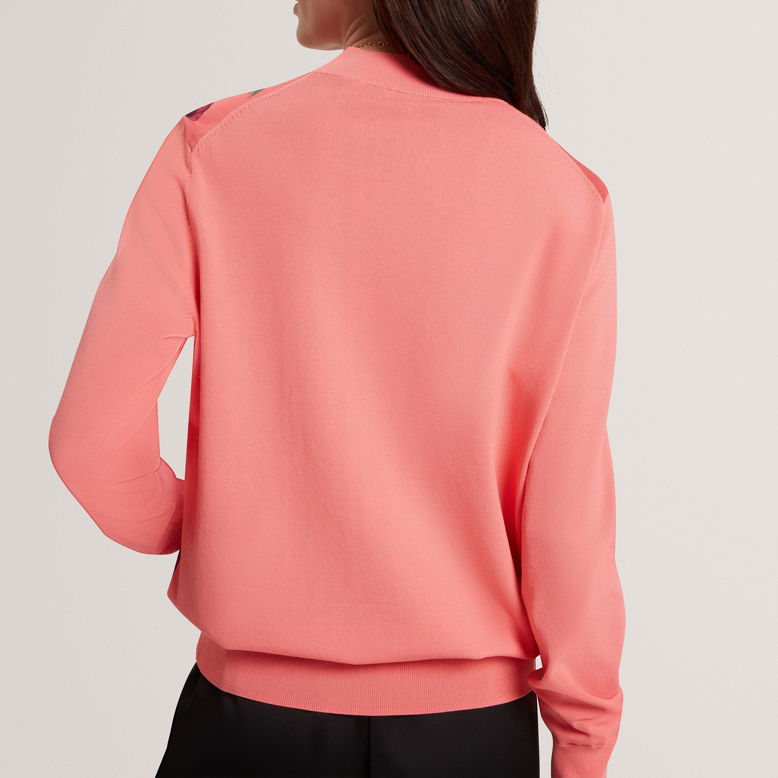 Coral - Ted Baker - Ted Baker Botanical Print Front Long Sleeve Knit Top - 3