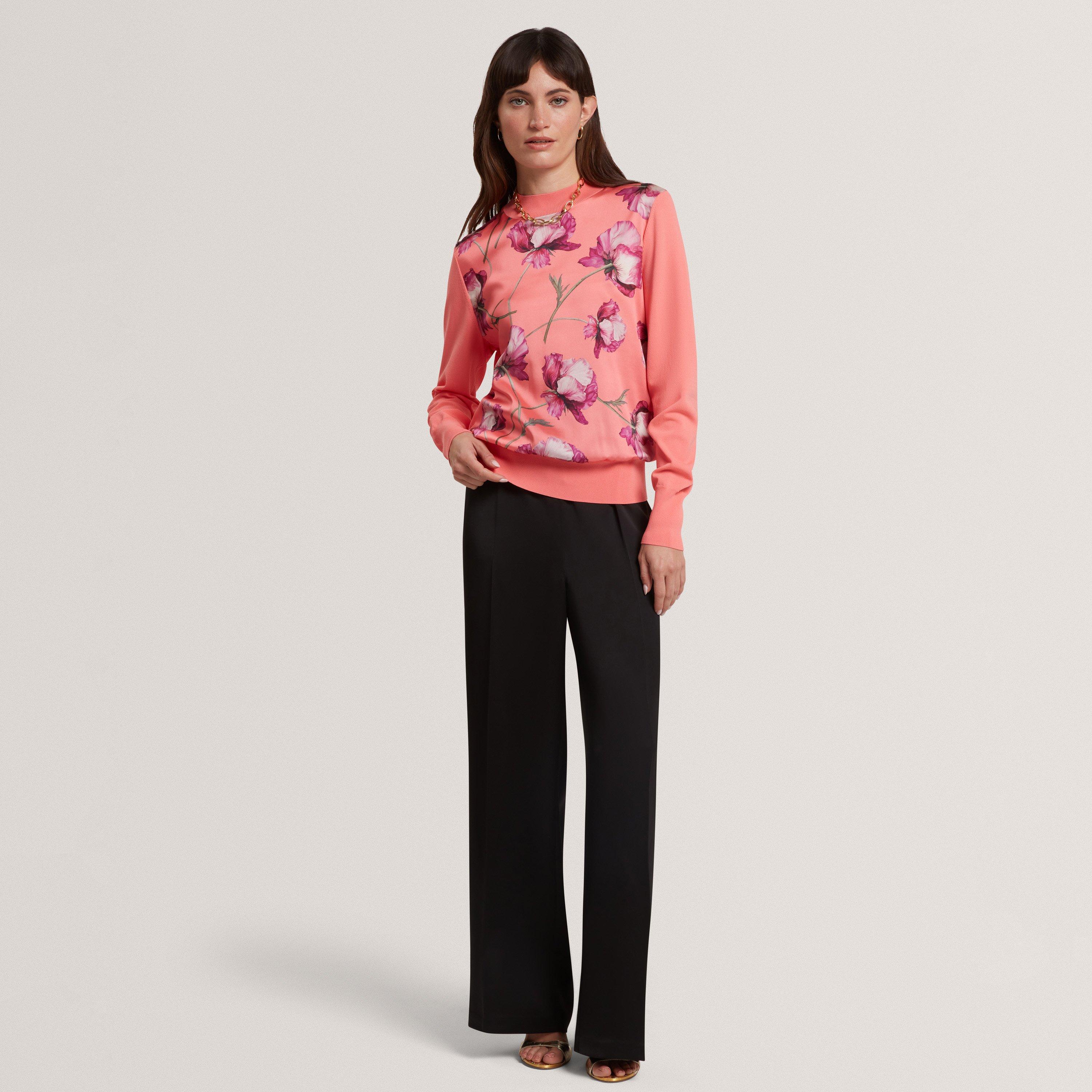 Coral - Ted Baker - Ted Baker Botanical Print Front Long Sleeve Knit Top - 5