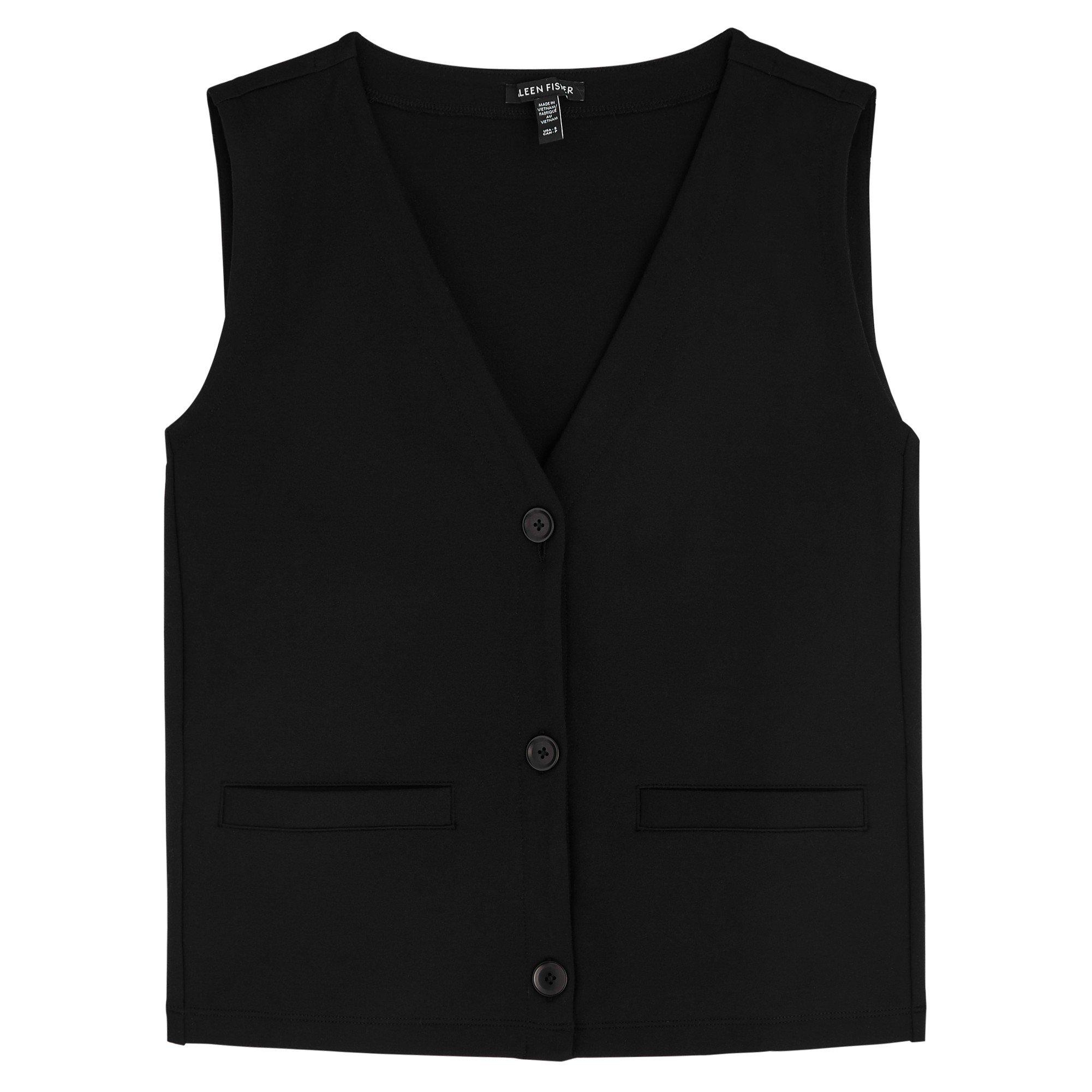 BLACK - Eileen Fisher - T V NECK BUTTON FRONT VEST
