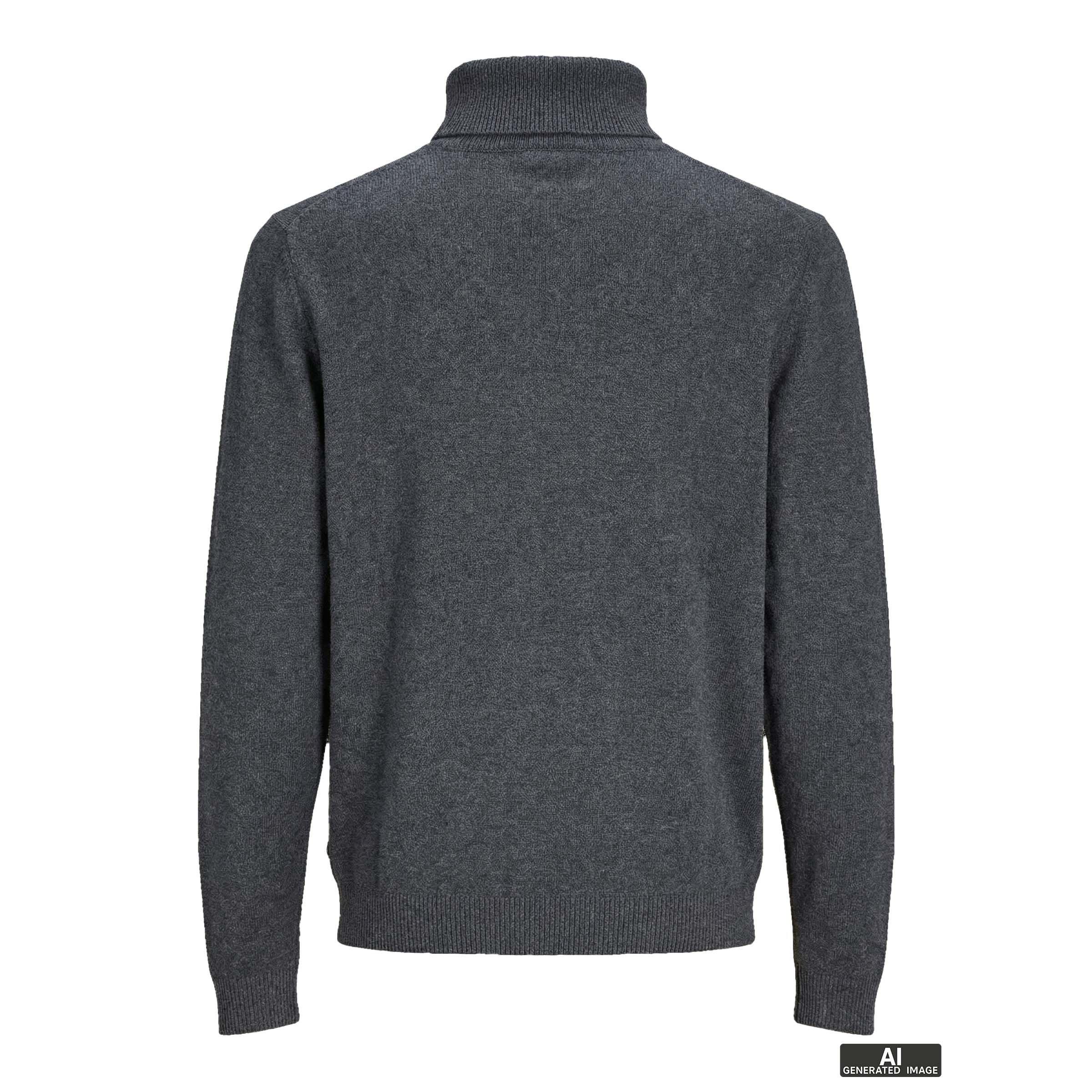 Dk Grey Melange - Jack and Jones - Men's Roll Neck Knitted Jumper - 2
