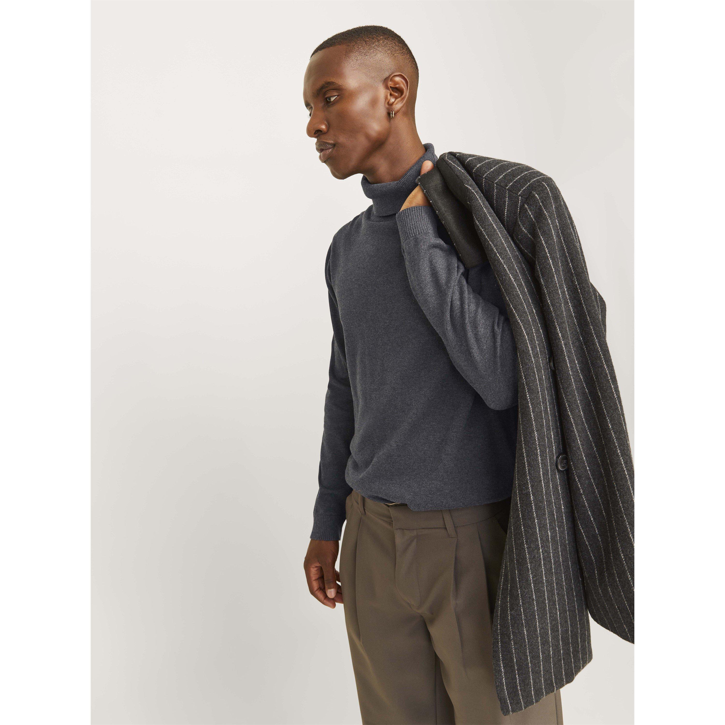 Dk Grey Melange - Jack and Jones - Men's Roll Neck Knitted Jumper - 8