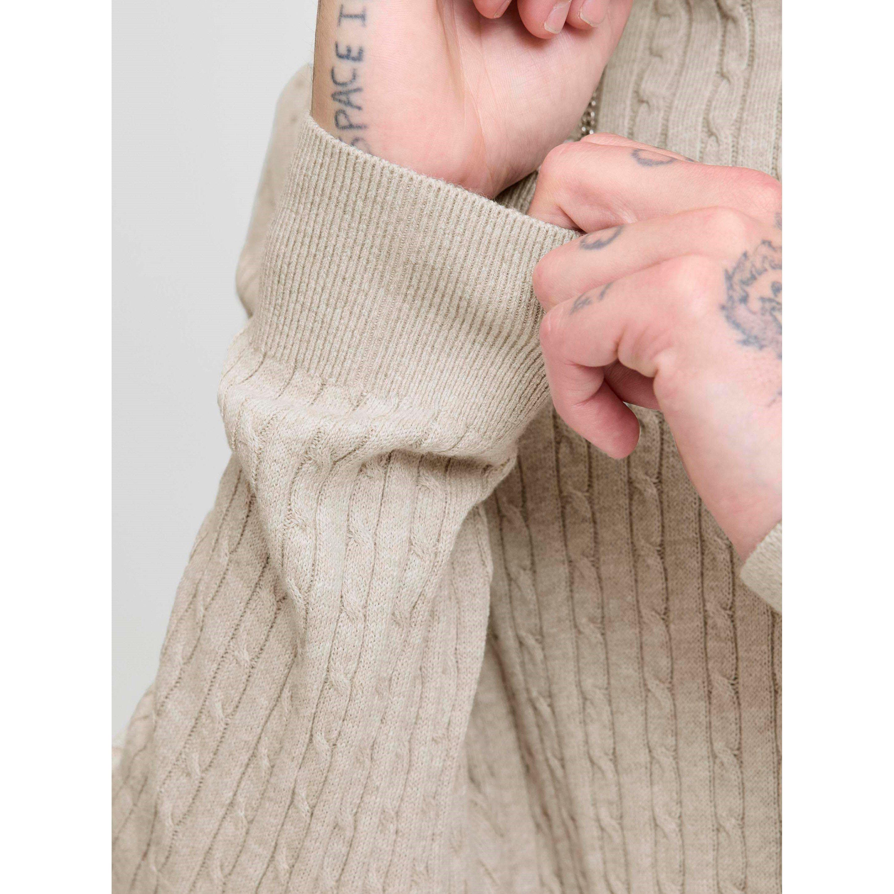 Oatmeal - Jack and Jones - Emil Cable Knit Jumper Mens - 5