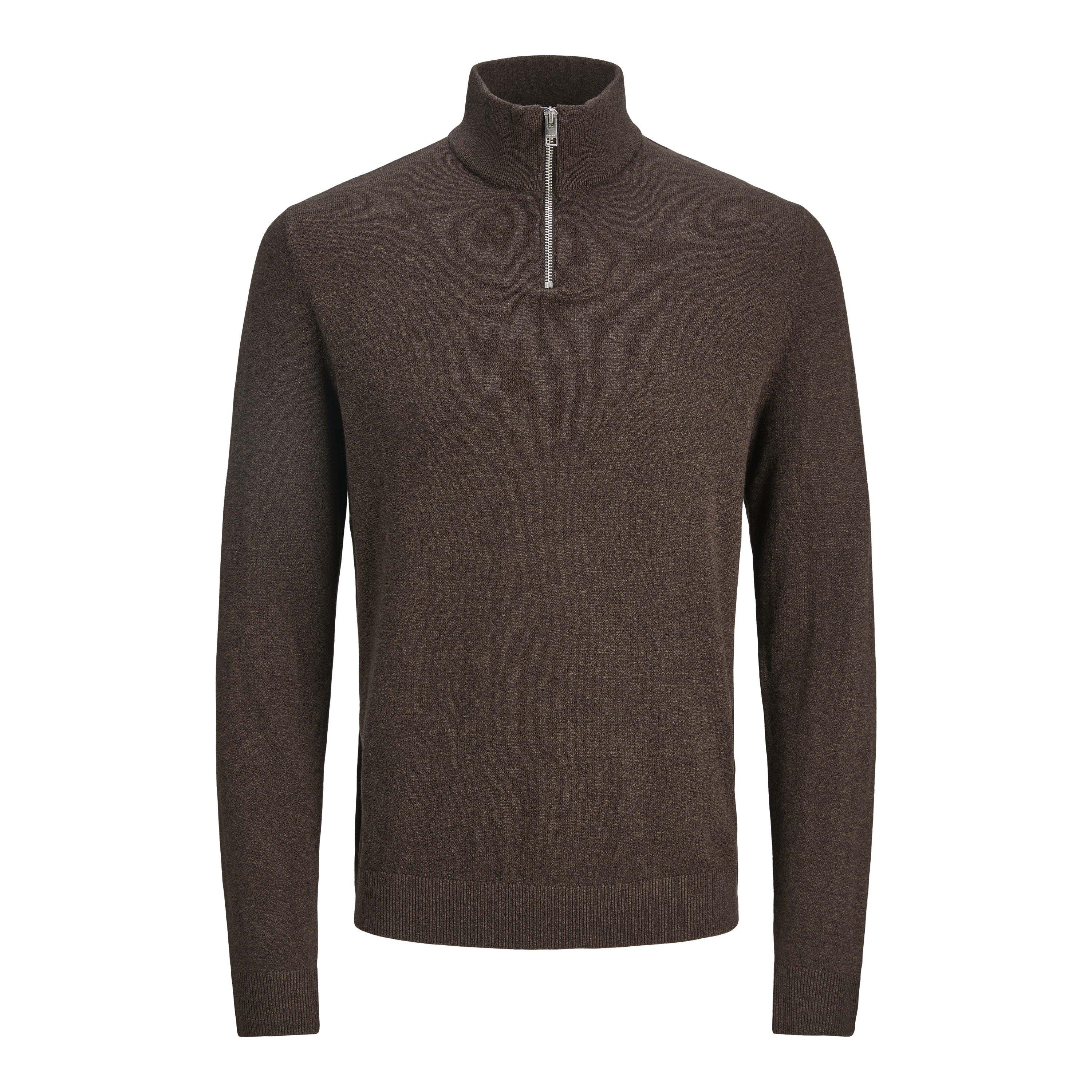 Jack And Jones Men's Emil Half Zip Knitted Top Brown Medium - Image 3