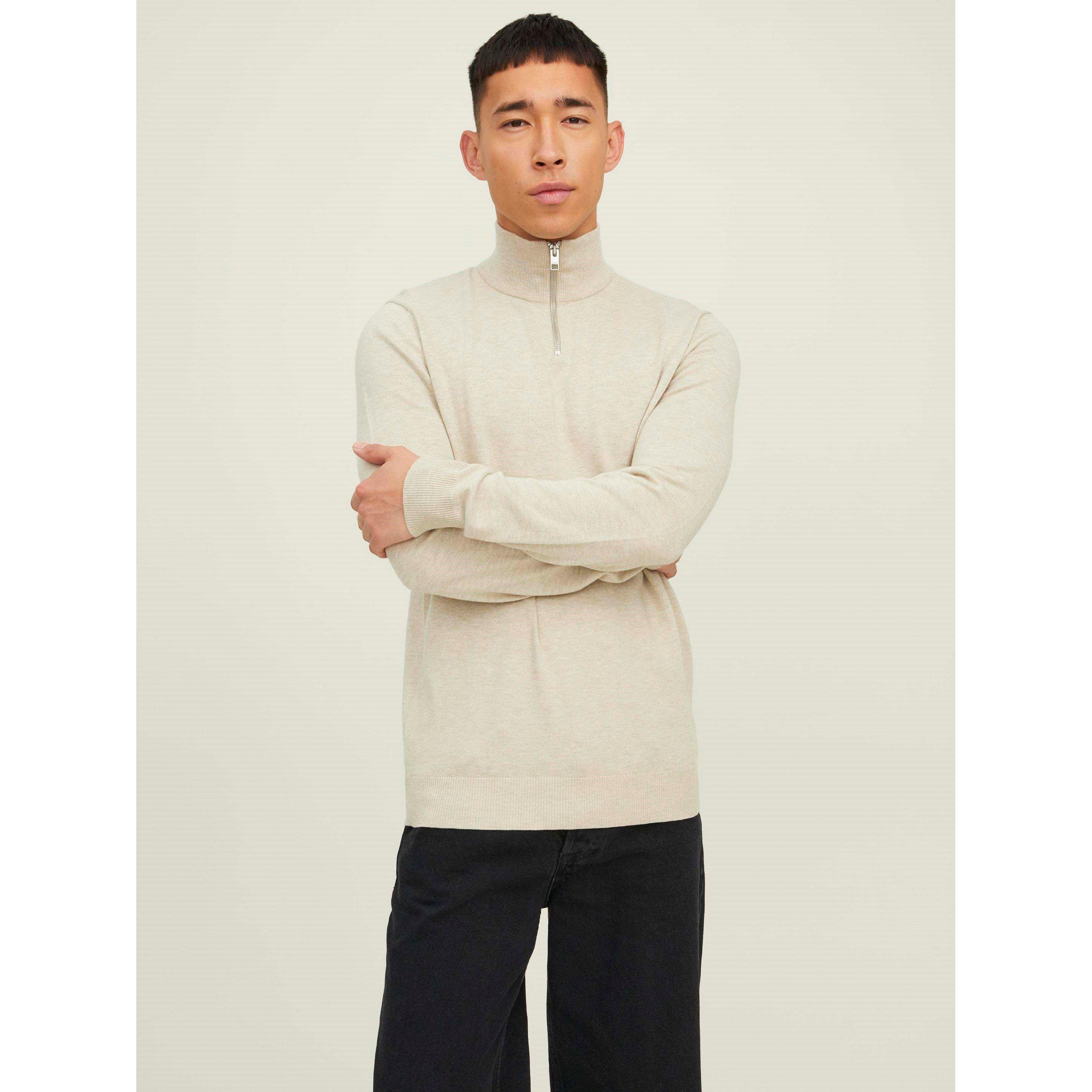 Jack And Jones Men's Emil Half Zip Knitted Top - Oatmeal - 2XL