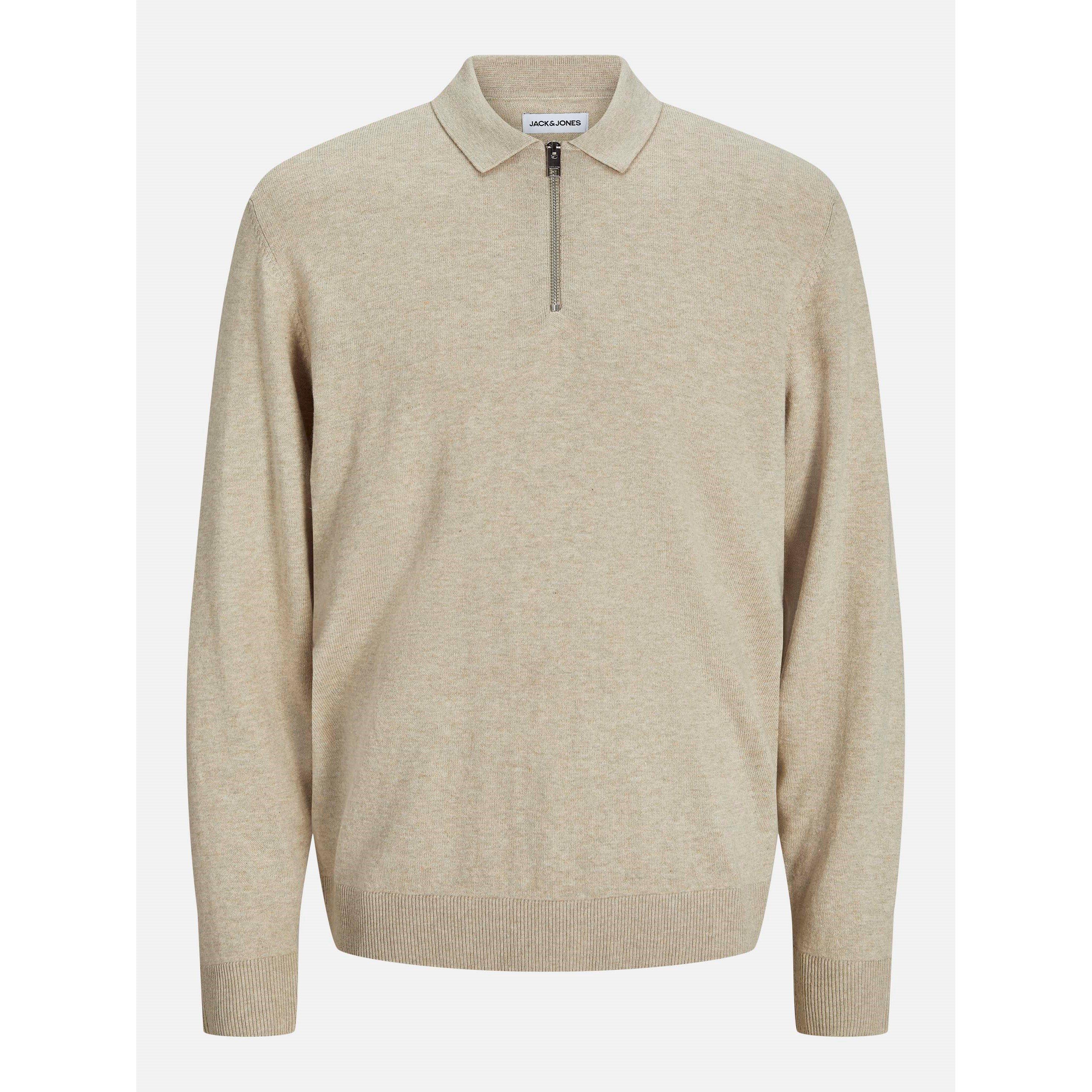 Jack And Jones Men's Emil Half Zip Knitted Polo - Oatmeal - L