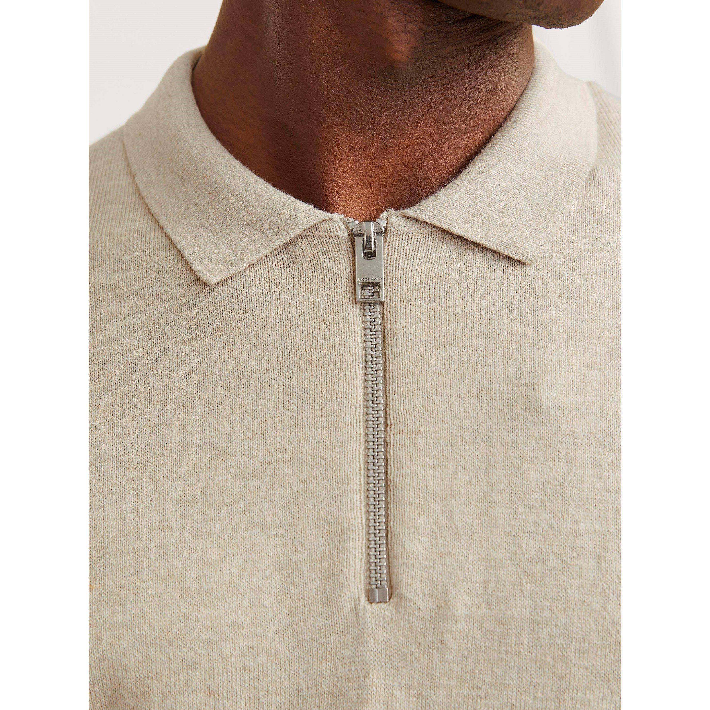 Oatmeal - Jack and Jones - Emil Half Zip Knitted Polo Mens - 5