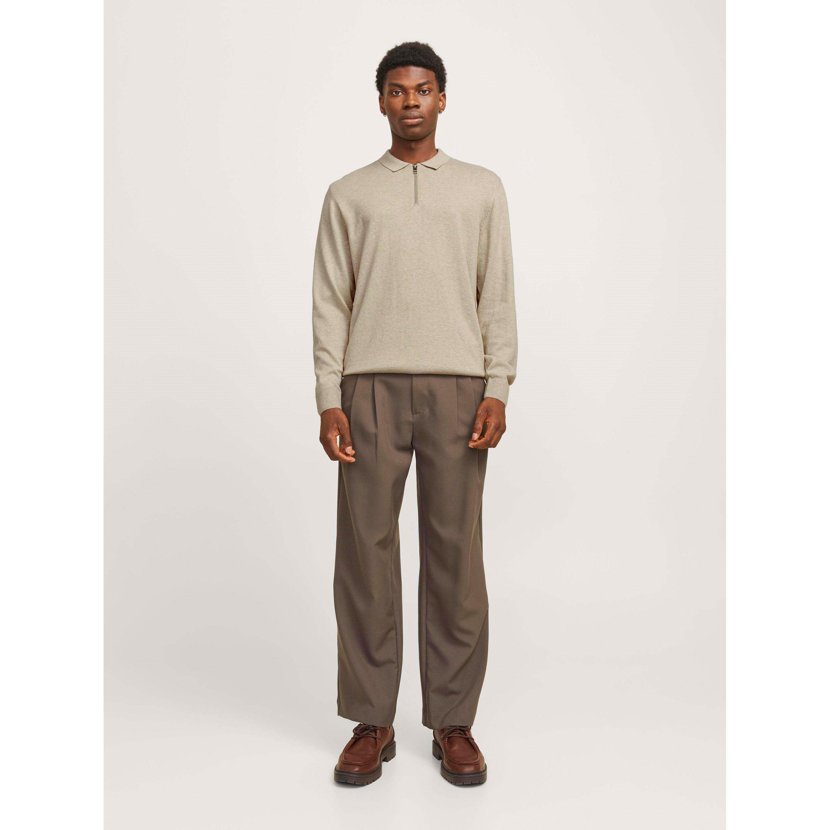 Oatmeal - Jack and Jones - Emil Half Zip Knitted Polo Mens - 7