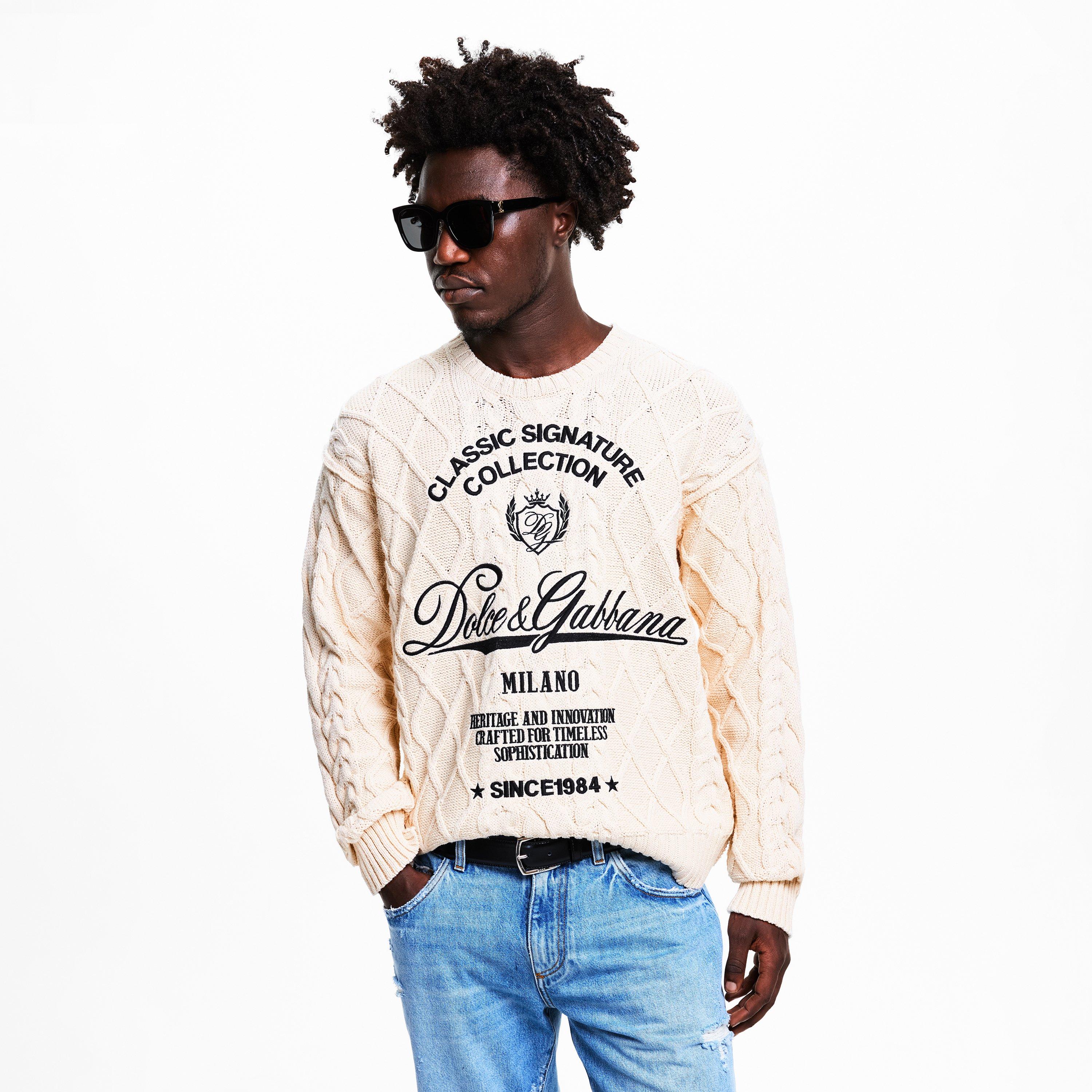 Beige - Dolce and Gabbana - Men's Treccia Knitted Crew Neck Jumper - 3