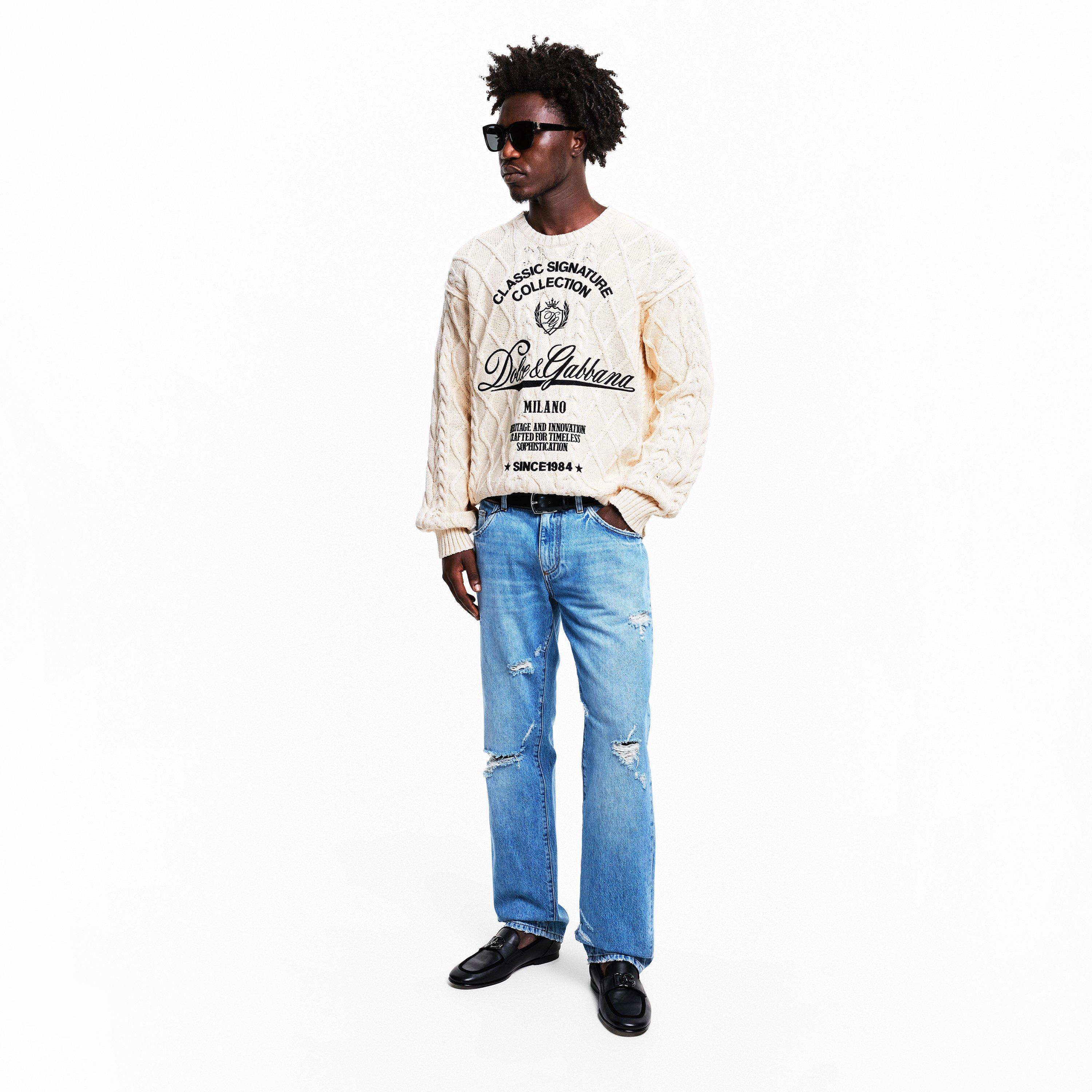 Beige - Dolce and Gabbana - Men's Treccia Knitted Crew Neck Jumper - 6