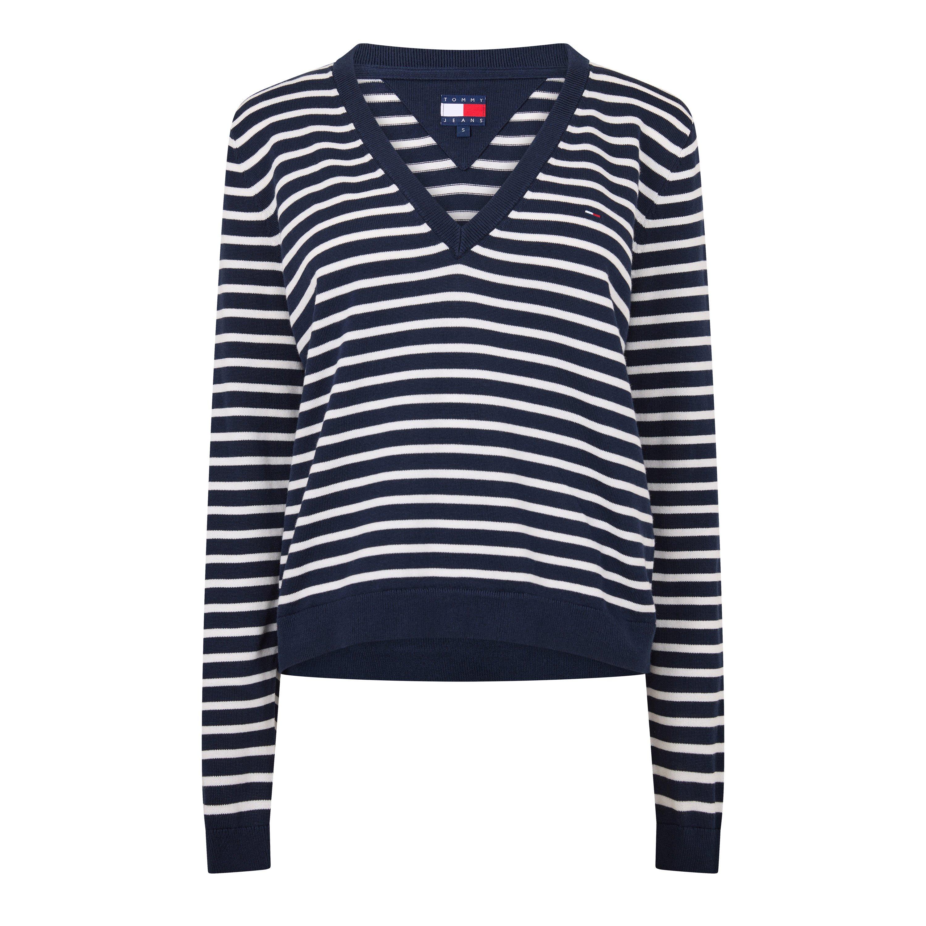 Navy/Stripe - Tommy Jeans - Women's V-Neck Jumper - 1